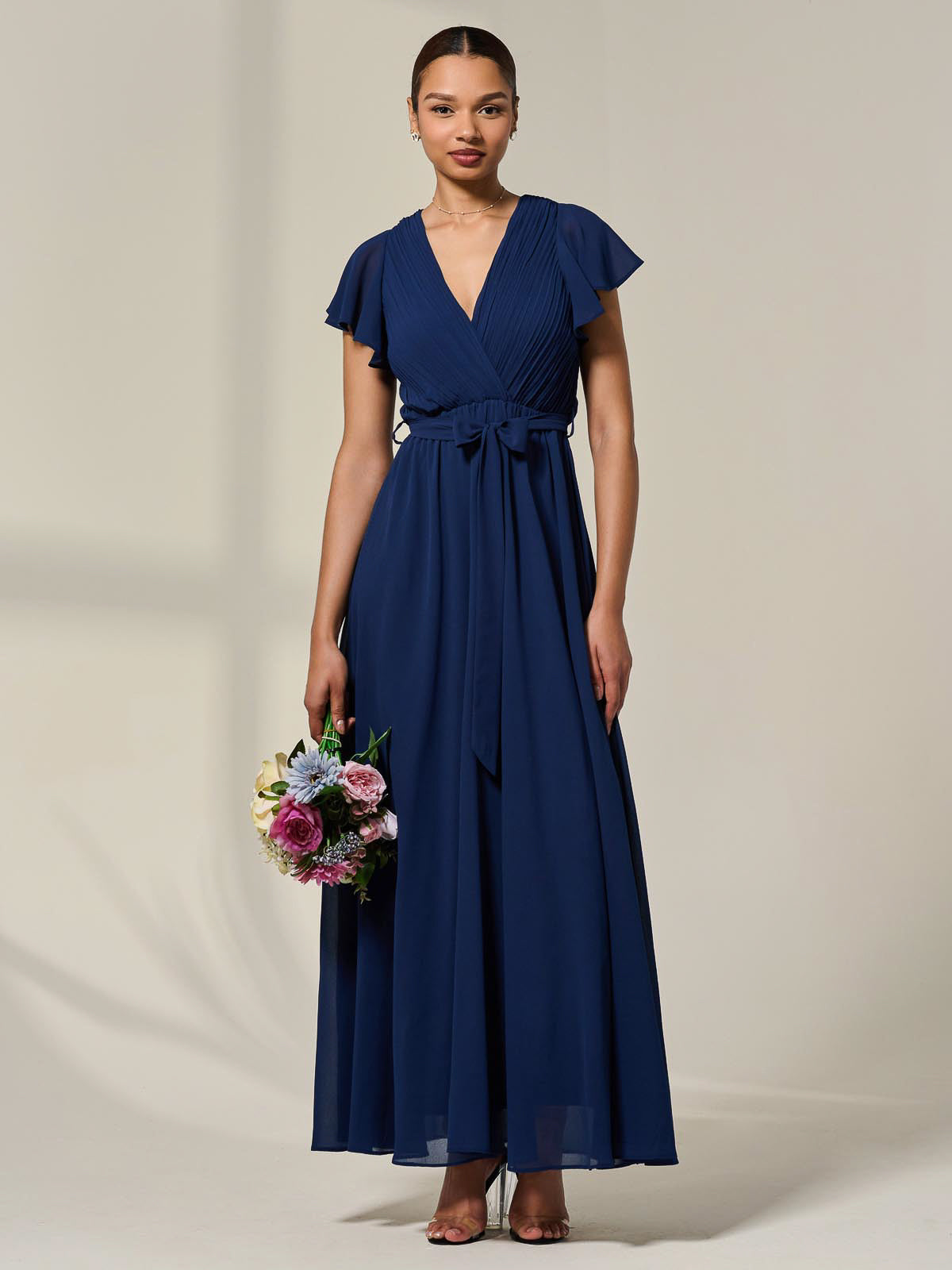 Chiffon Flutter Sleeve Maxi Dress Back View