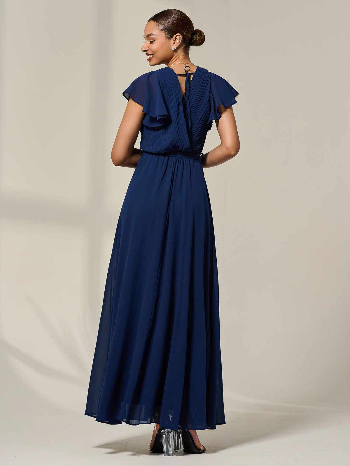 Chiffon Flutter Sleeve Maxi Dress Side View
