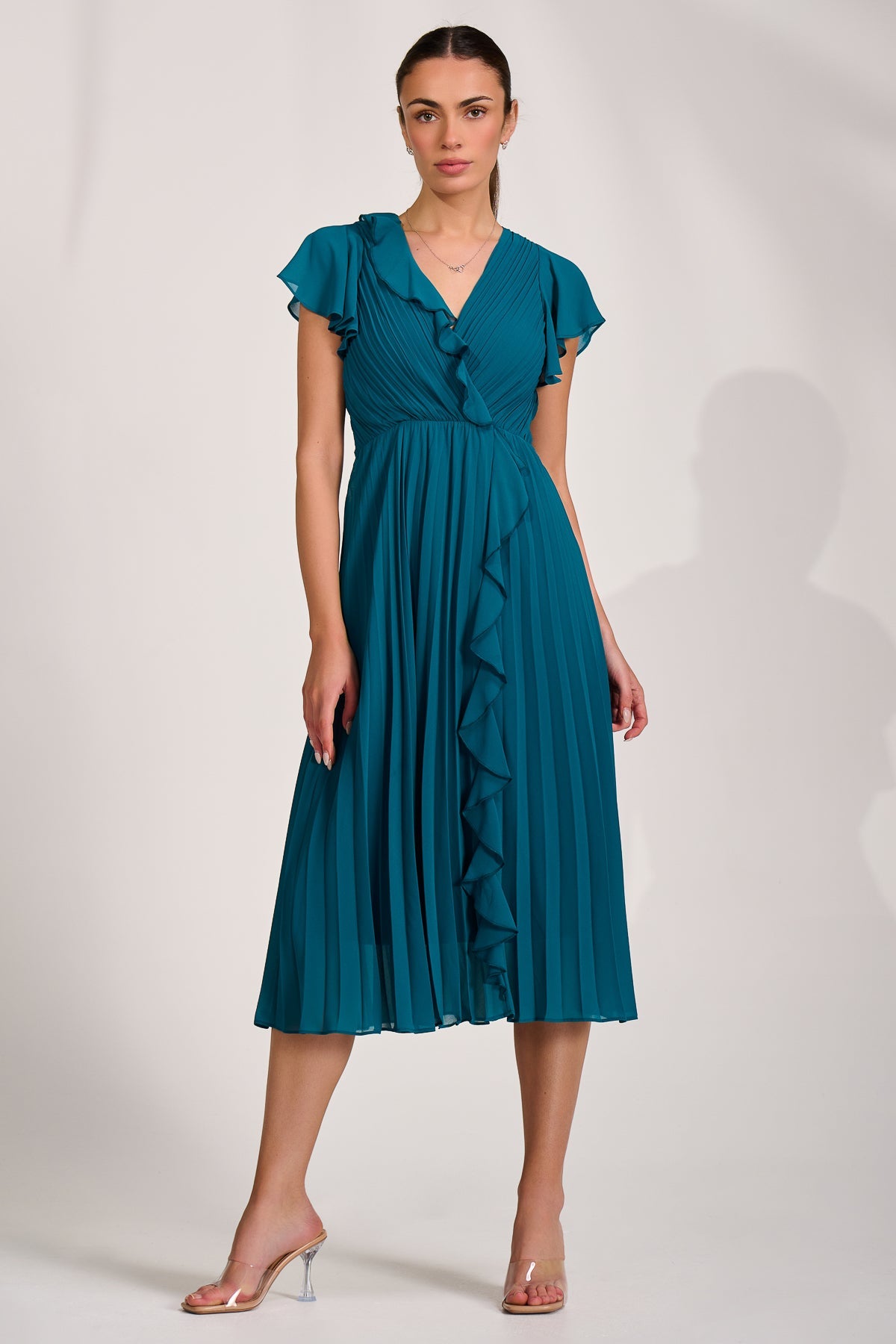 Ruffle Pleated Chiffon Midi Dress Side View
