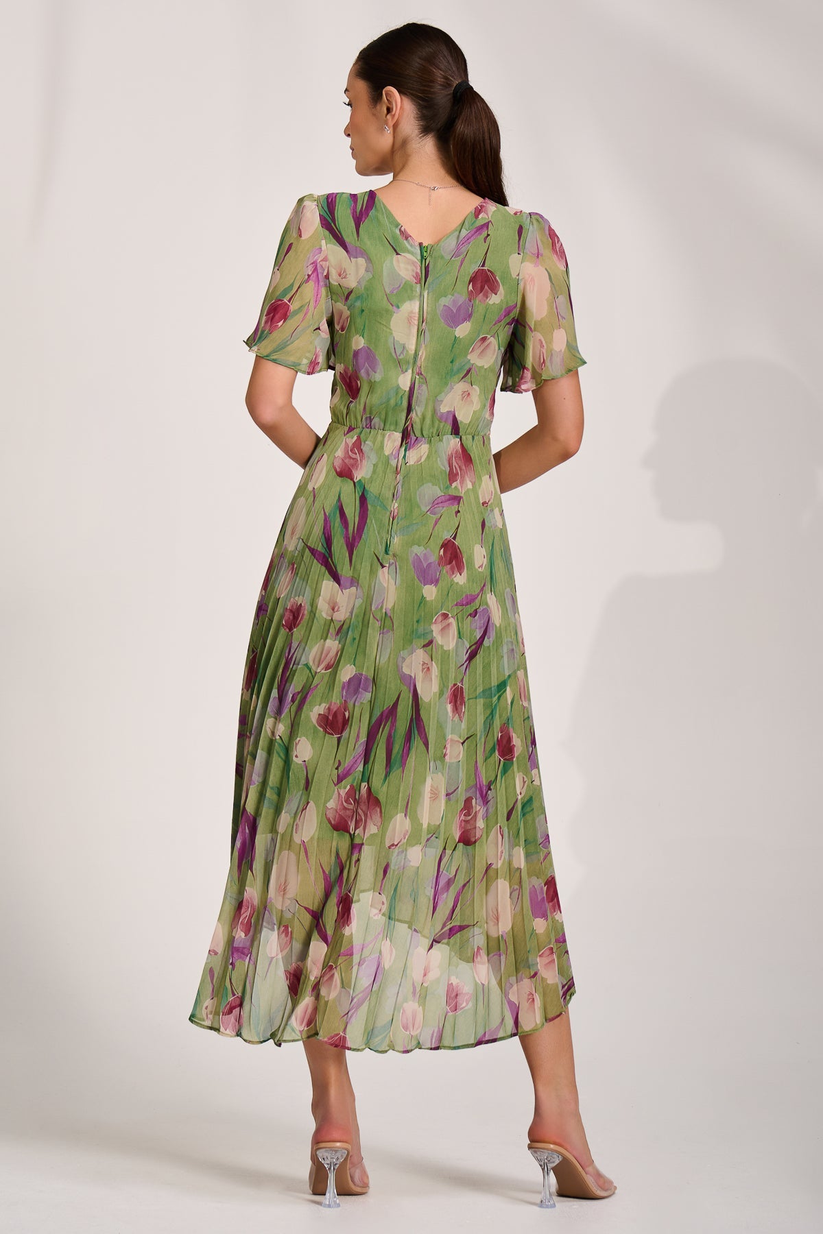 Chiffon Pleated Maxi Dress Back View