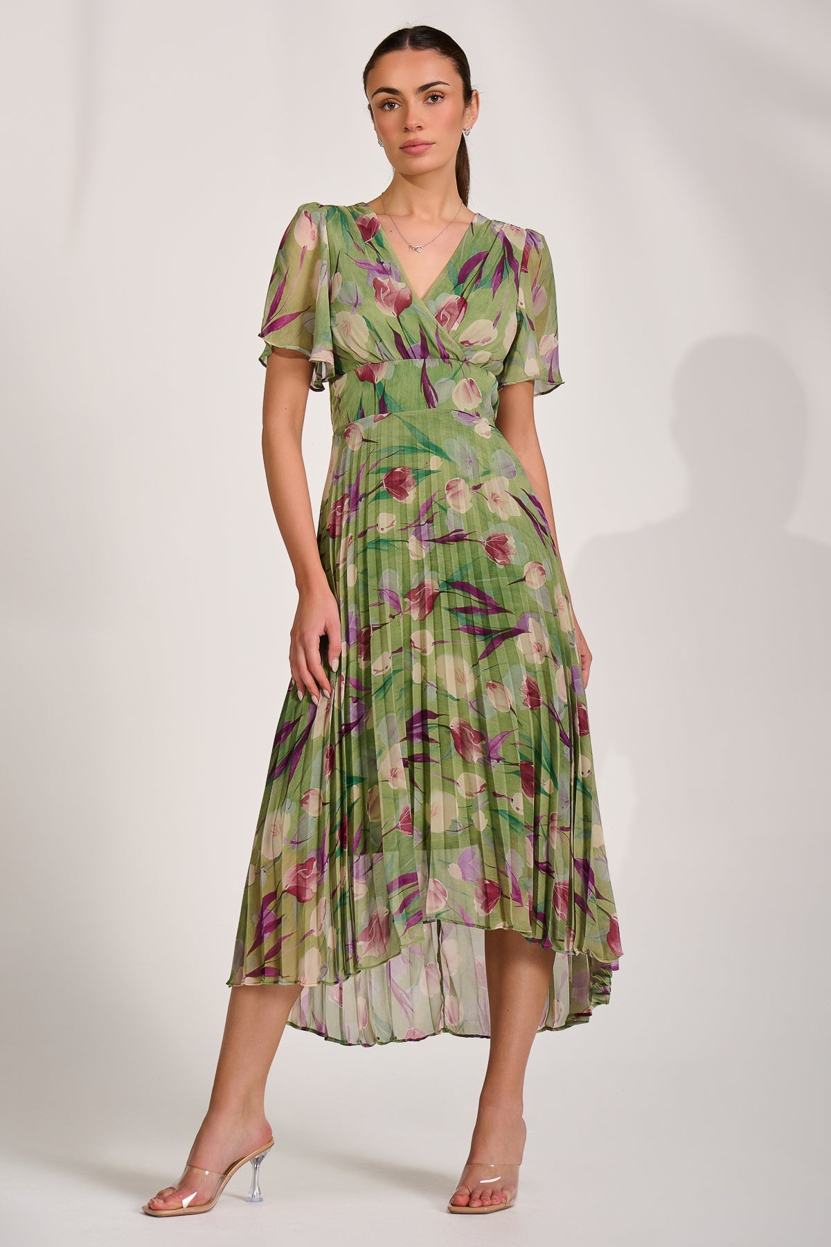 Chiffon Pleated Maxi Dress Side View