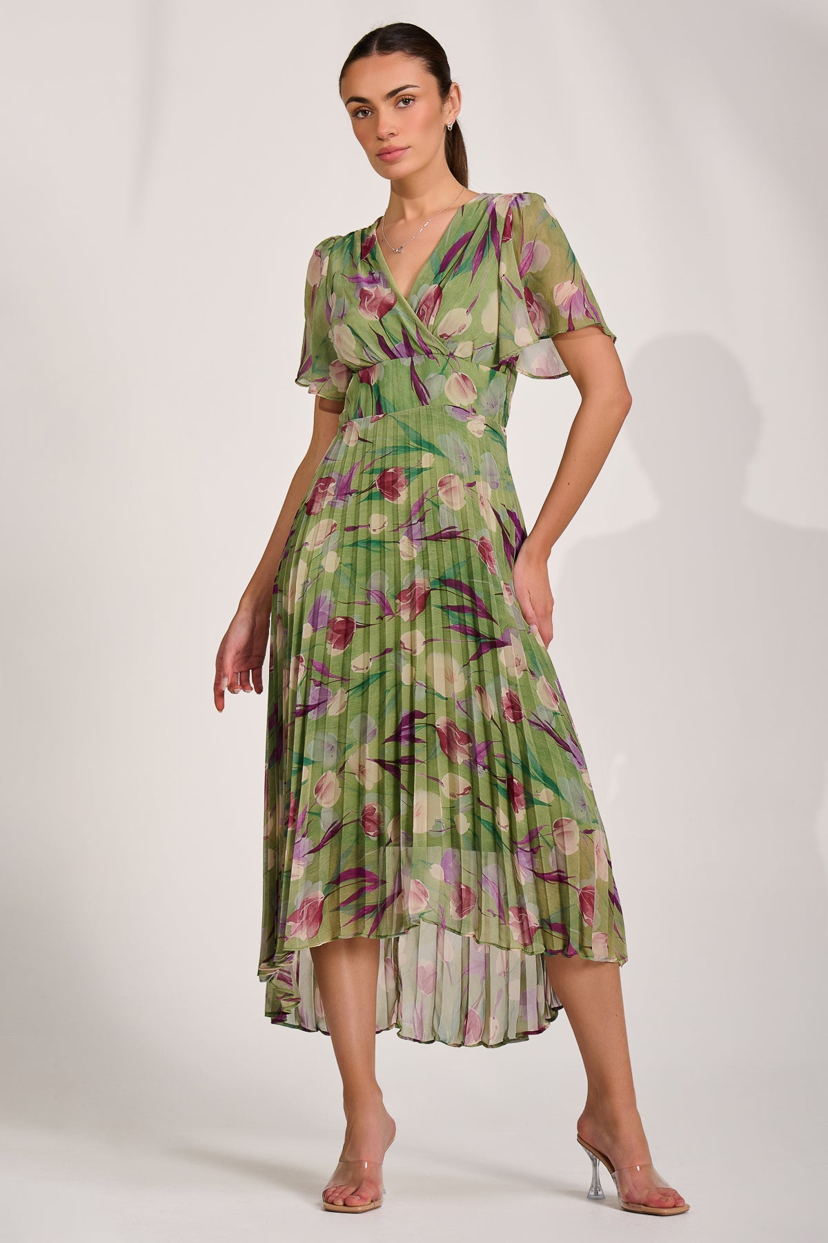 Chiffon Pleated Maxi Dress Full Length View