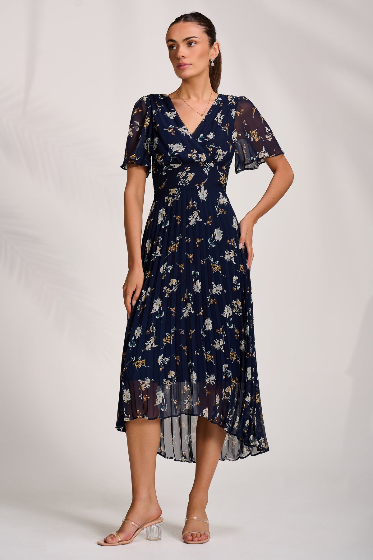 Pleated Chiffon Maxi Dress Front View