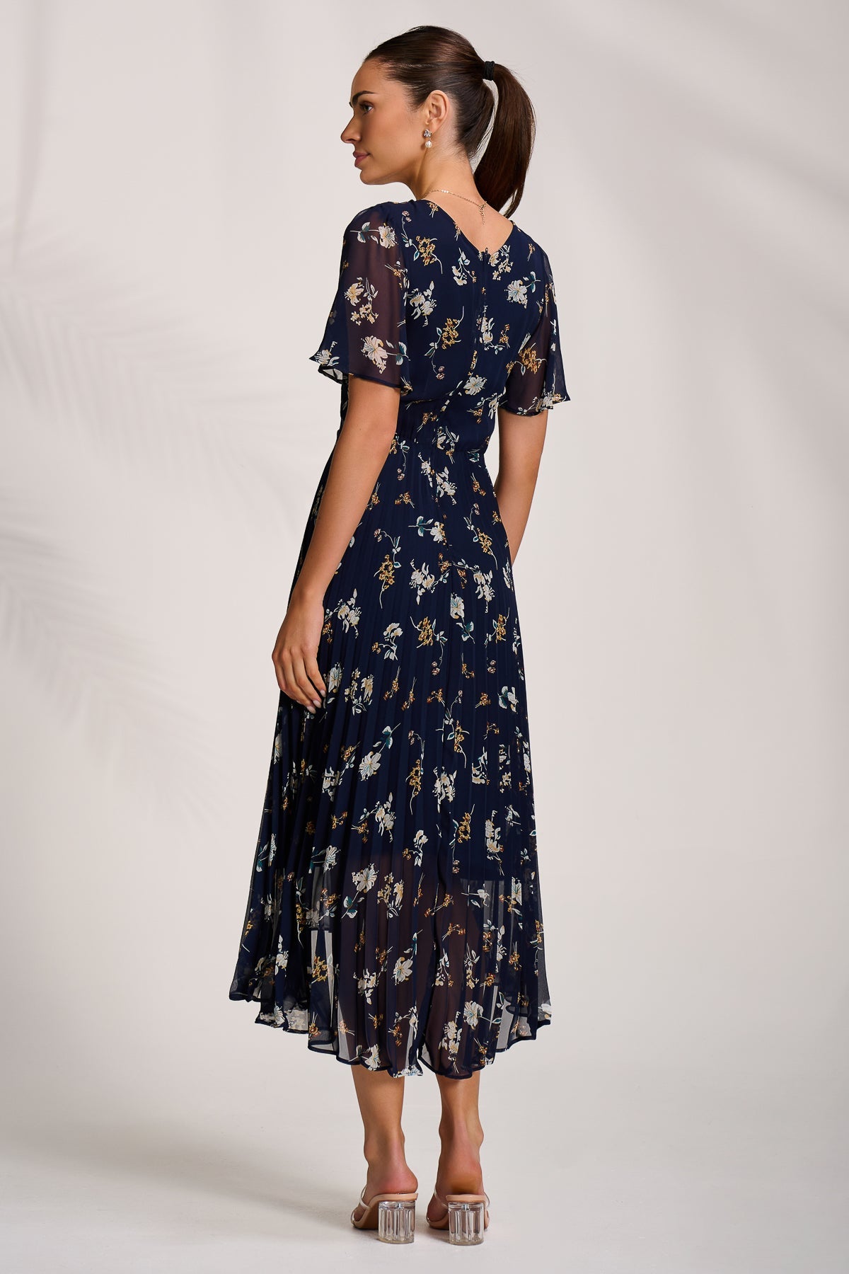 Pleated Chiffon Maxi Dress Back View