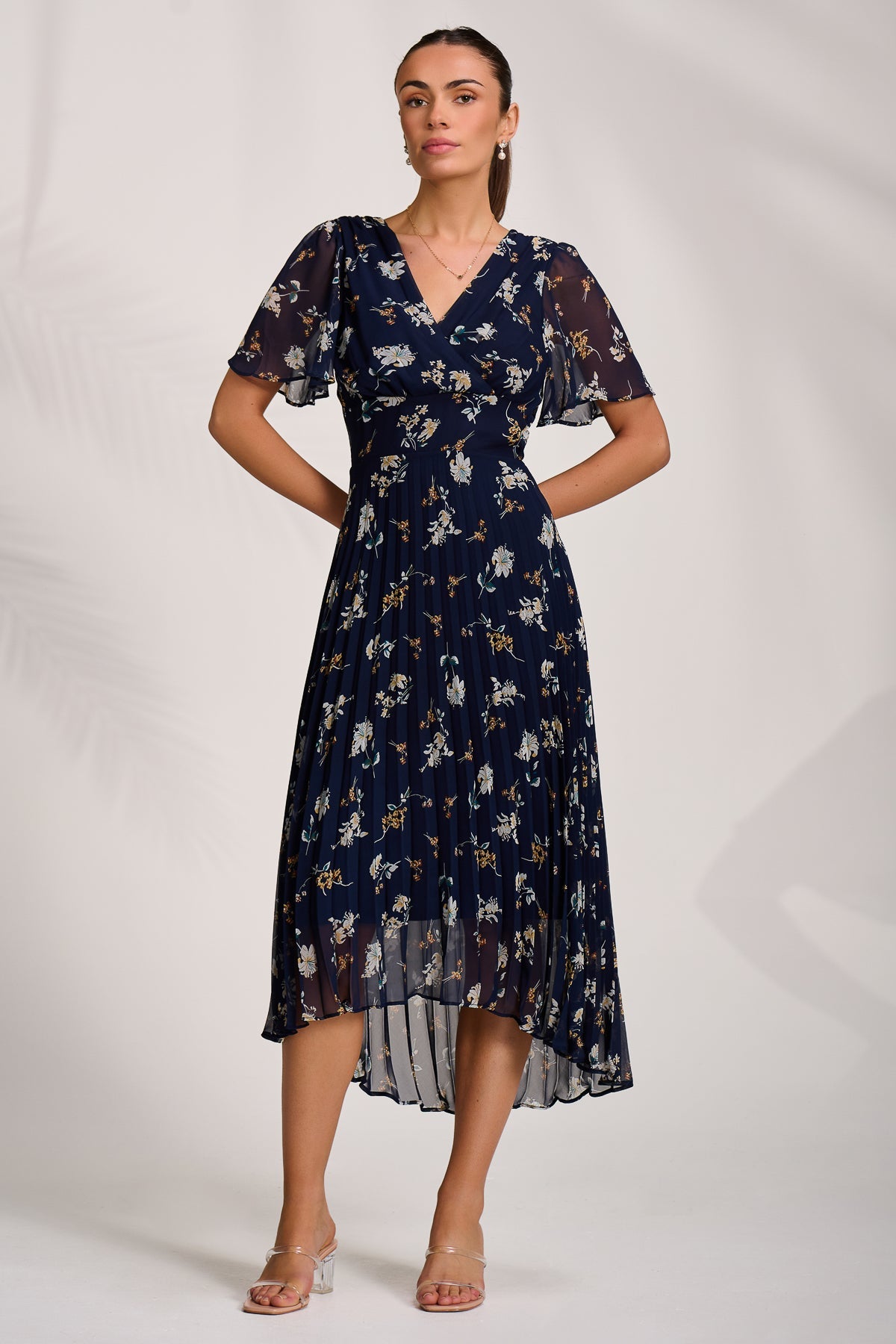 Pleated Chiffon Maxi Dress Front View 2