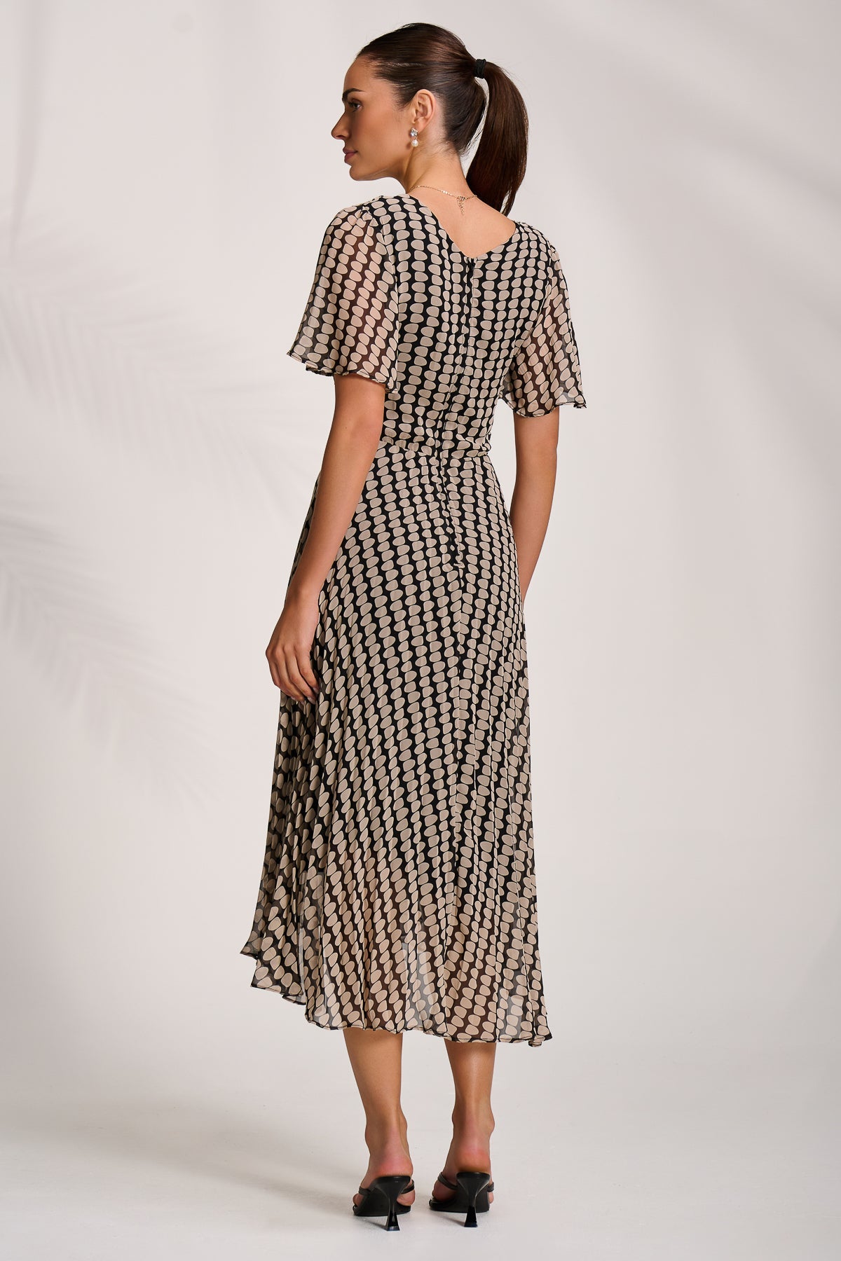 Pleated Chiffon Maxi Dress Stone/Black Side View