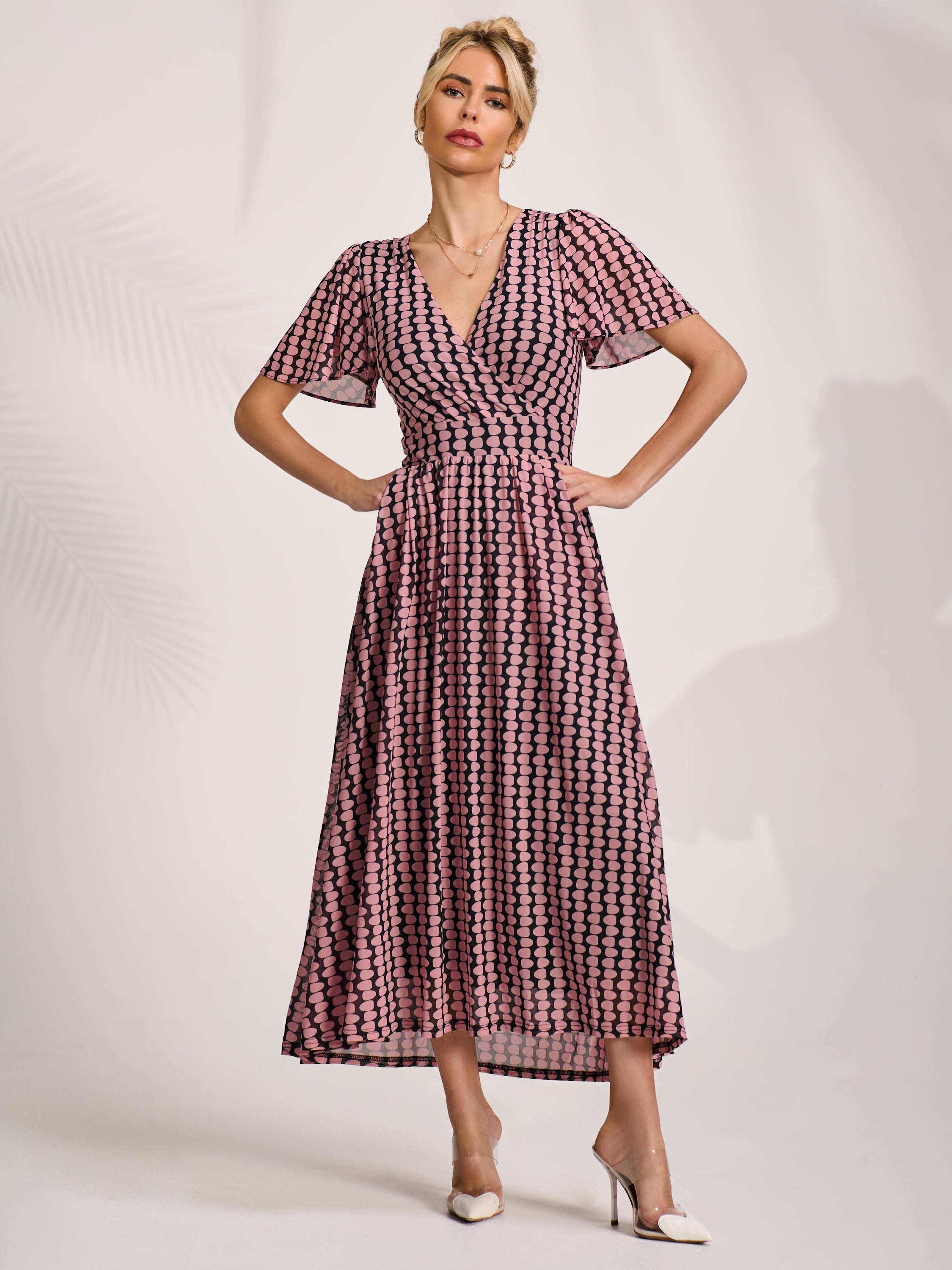 Anja | Women's Abstract Mesh Short-Sleeve Midaxi Dress
