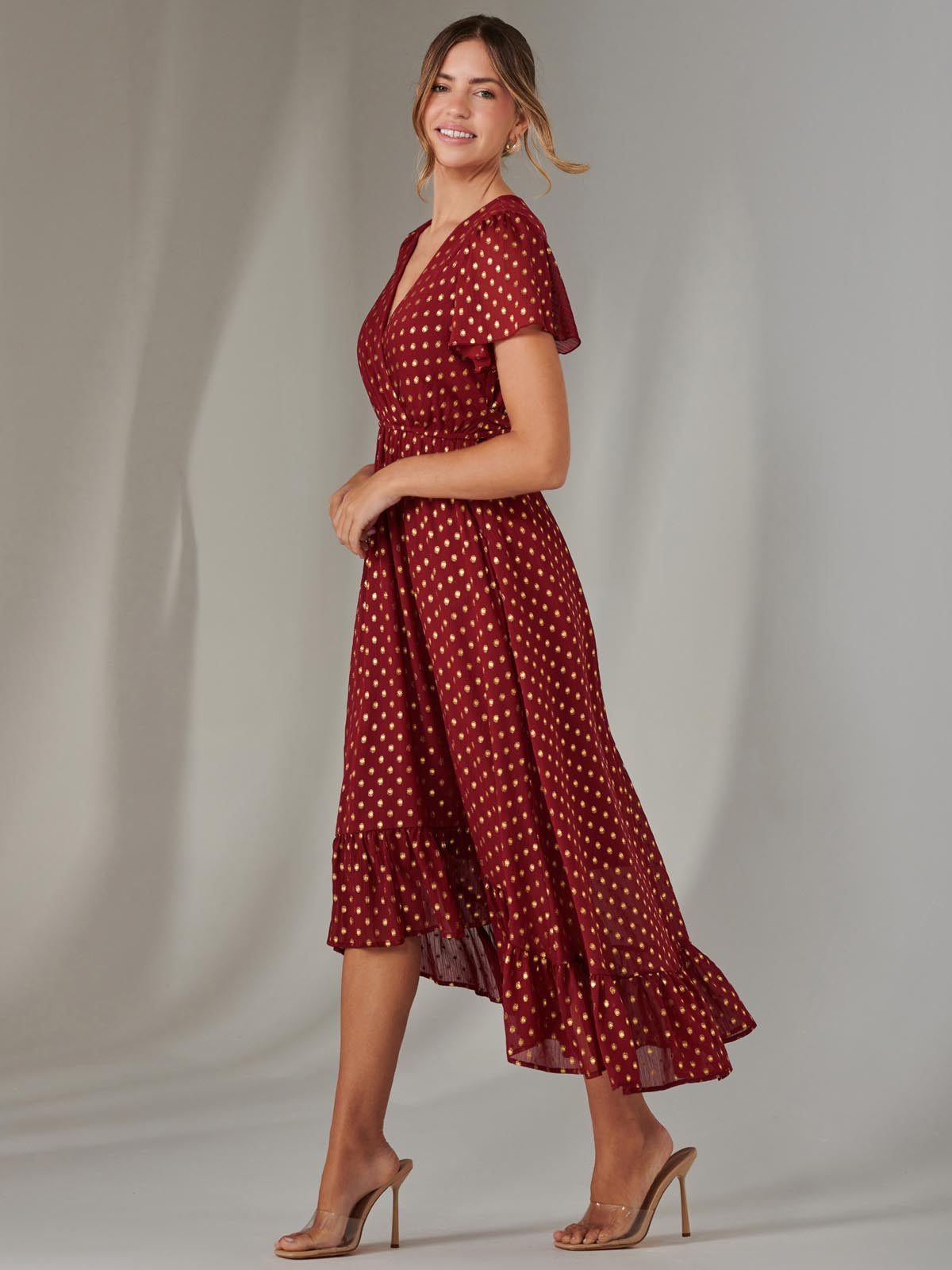 Chiffon Short Sleeve Midaxi Dress Full Length View