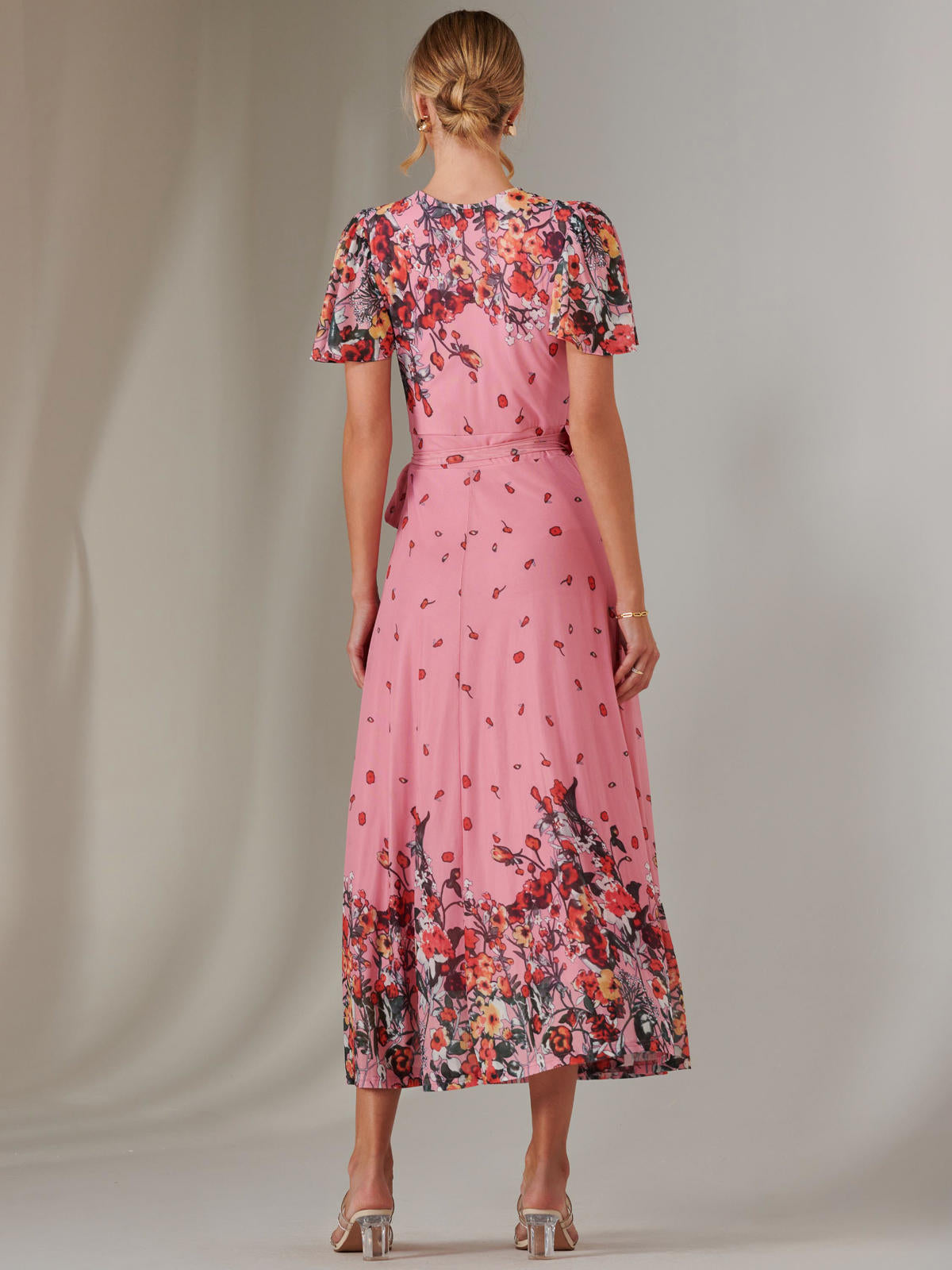 Mirror Print Mesh Wrap Maxi Dress Back View
