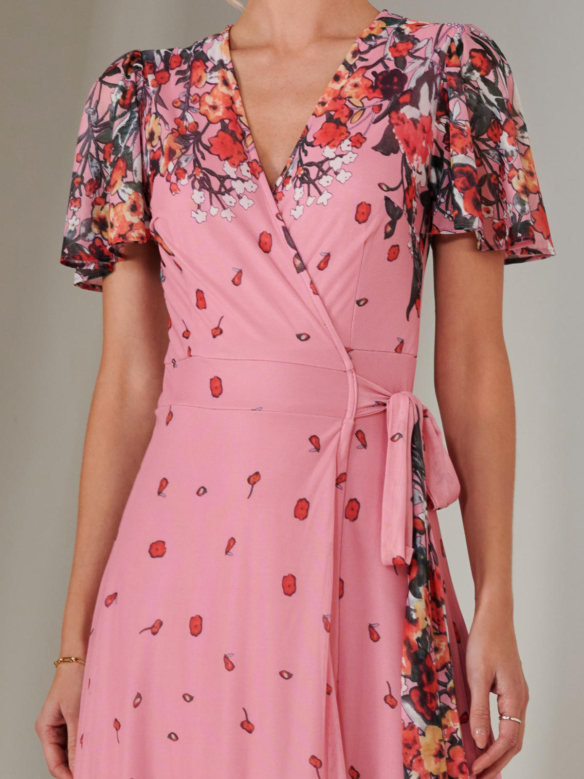 Mirror Print Mesh Wrap Maxi Dress Side View