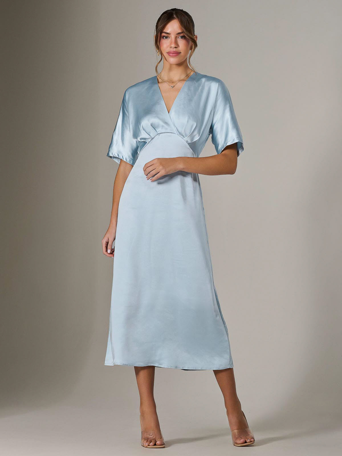 Satin A-Line Midaxi Dress BLUE Full Length View