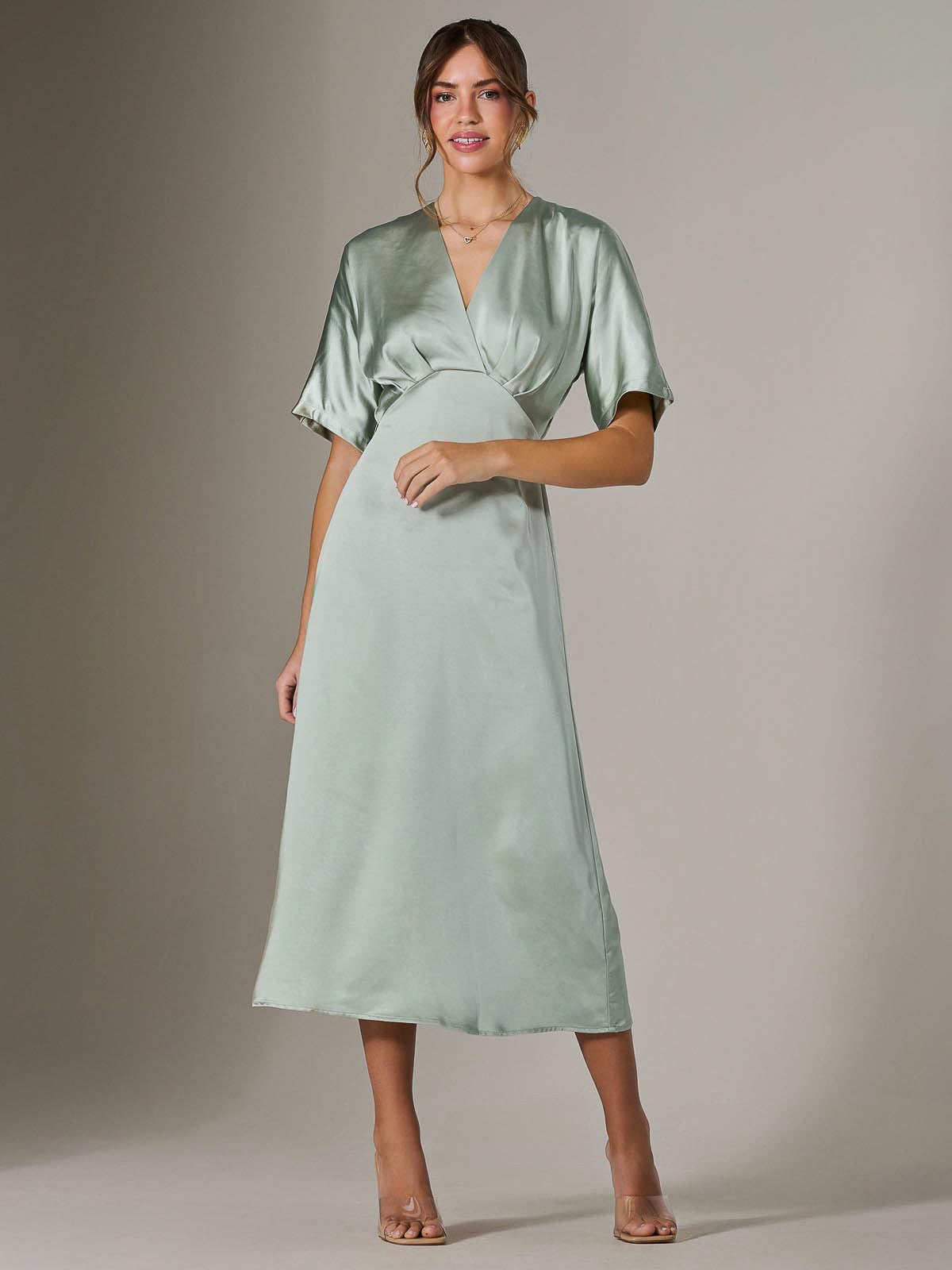Satin A-Line Midaxi Dress Full Length View