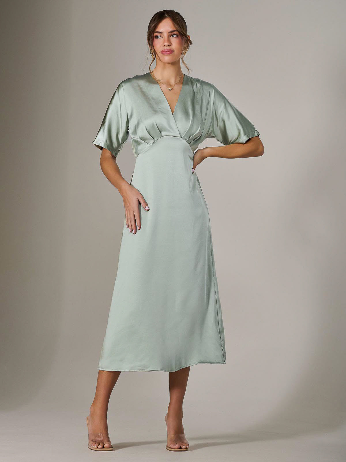 Satin A-Line Midaxi Dress Front View 2