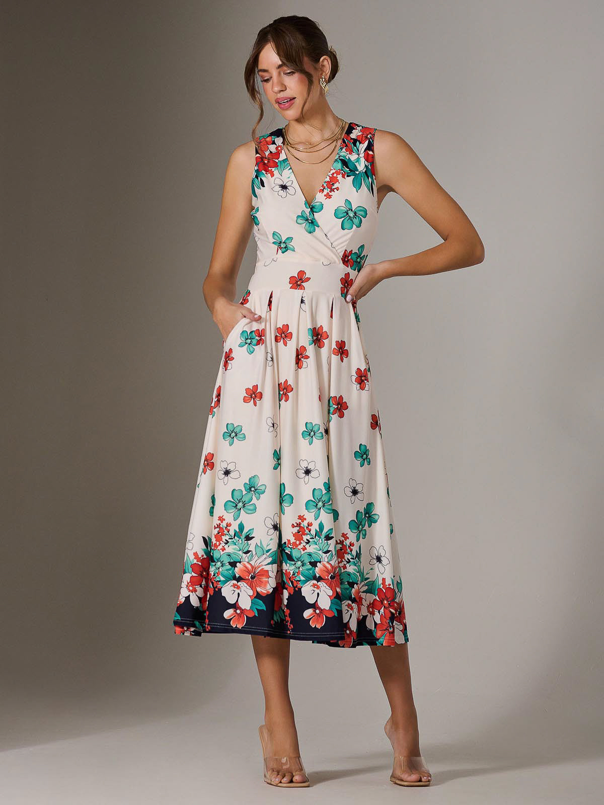 Jersey Sleeveless Midi Dress Styled View
