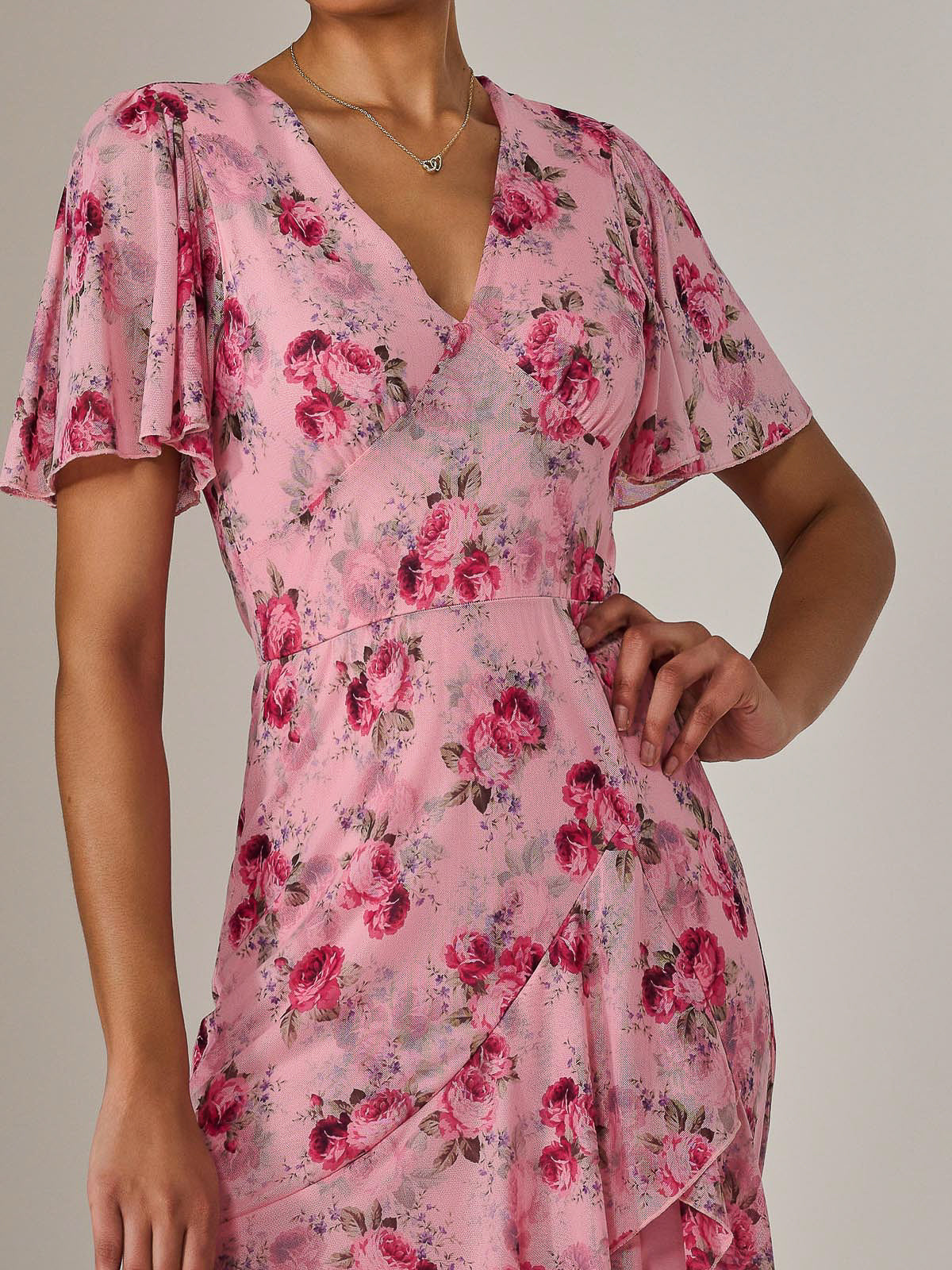 Mesh Print Frill Hem Midaxi Dress Side View