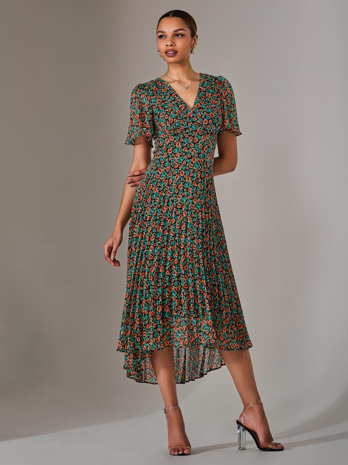 Charlotte Pleated Chiffon Midaxi Dress Detail View