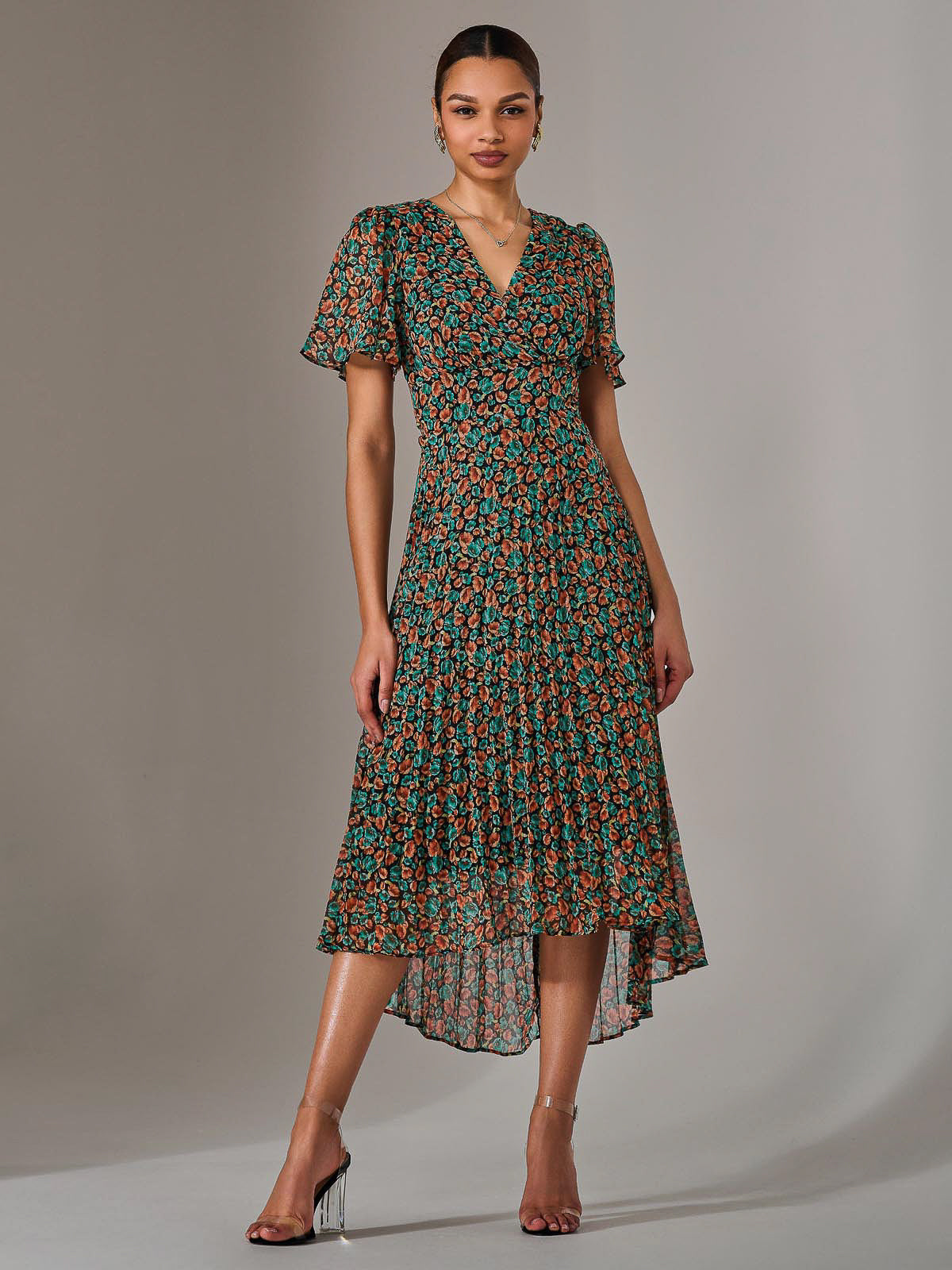 Charlotte Pleated Chiffon Midaxi Dress Front View