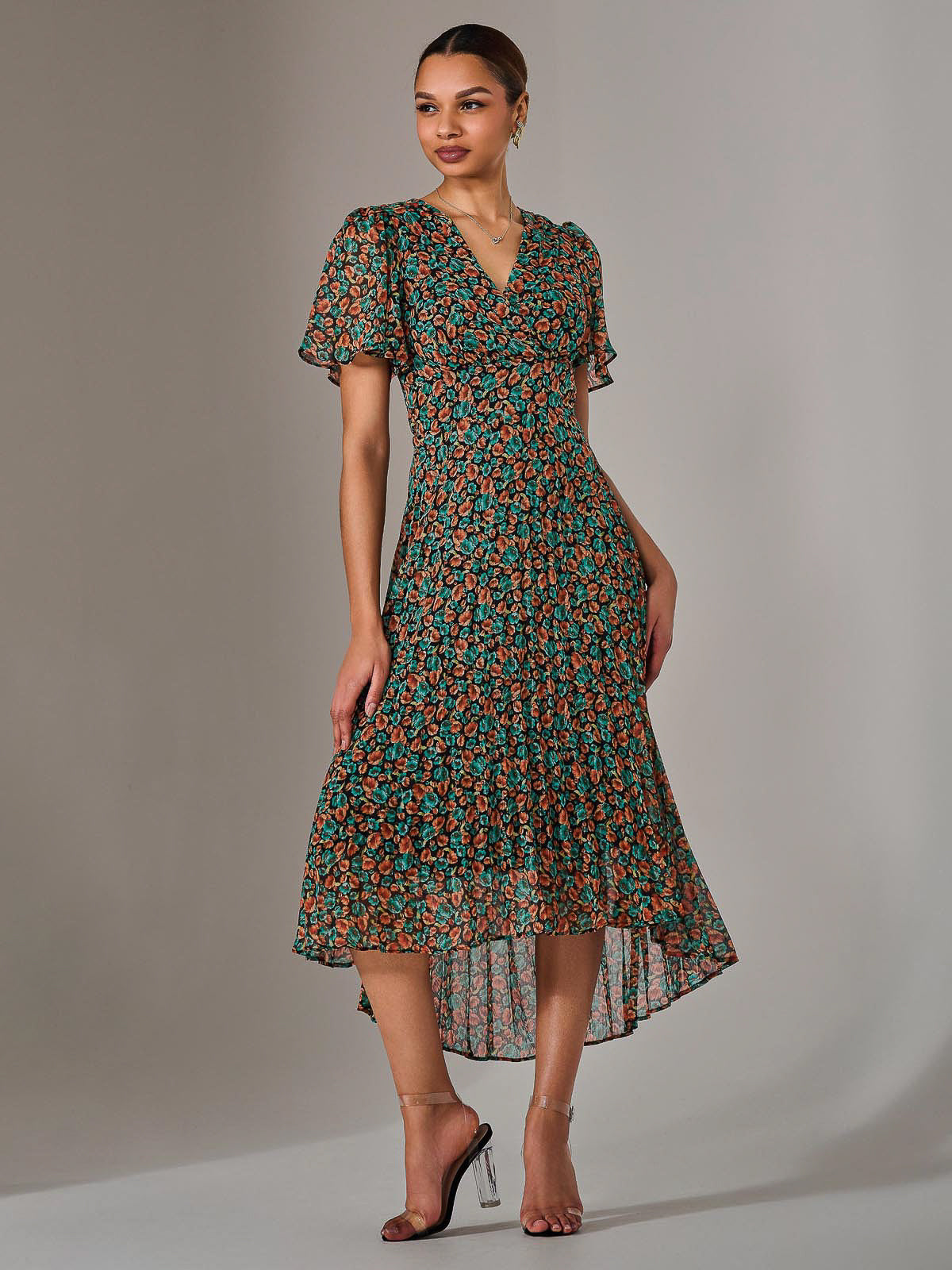 Charlotte Pleated Chiffon Midaxi Dress Full Length View