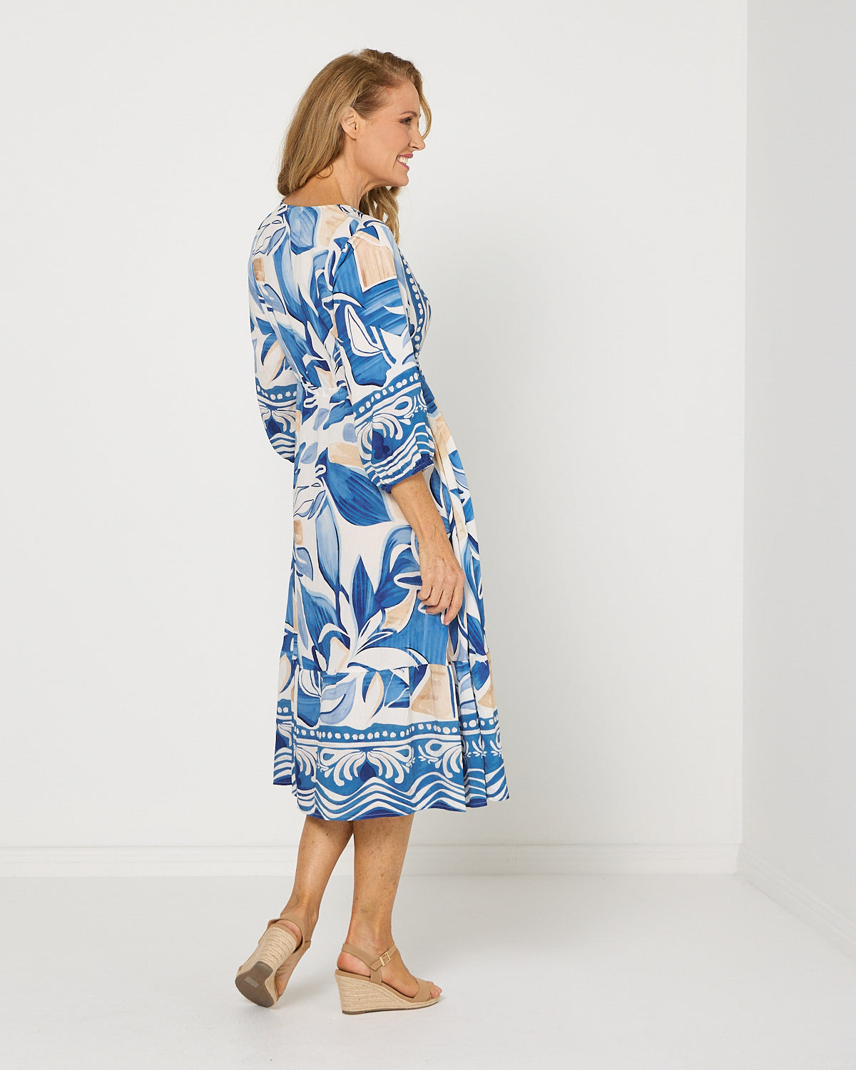 Women's Rosalie printed tiered midi dress in Blue