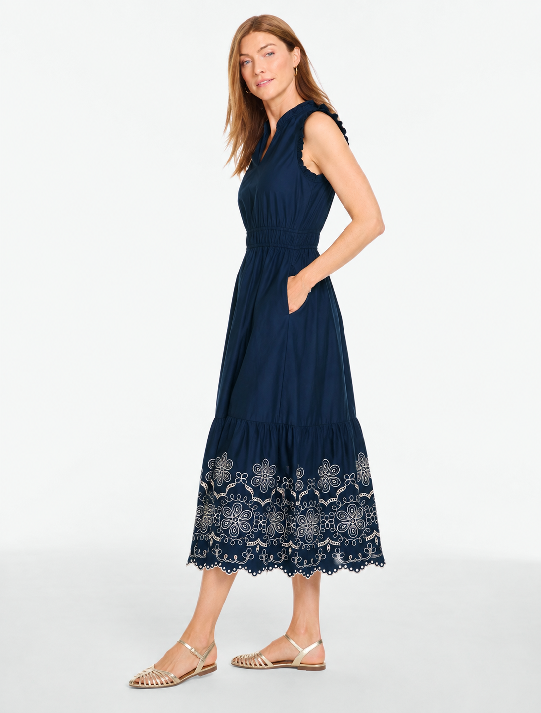 Amelie | Embroidered Navy Midi Dress