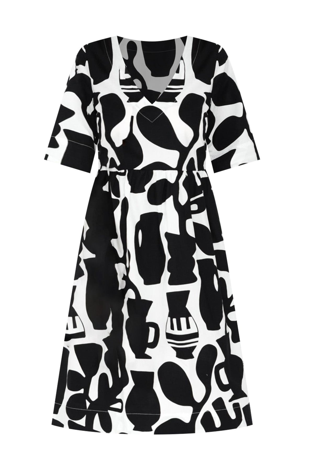 Brightside Black Abstract Cotton Dress Front View