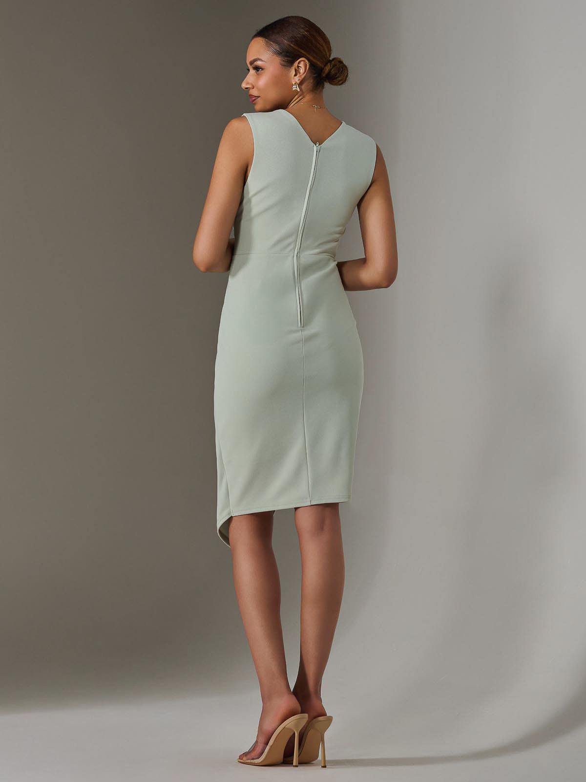 Sleeveless Wrap Front Midi Dress Back View