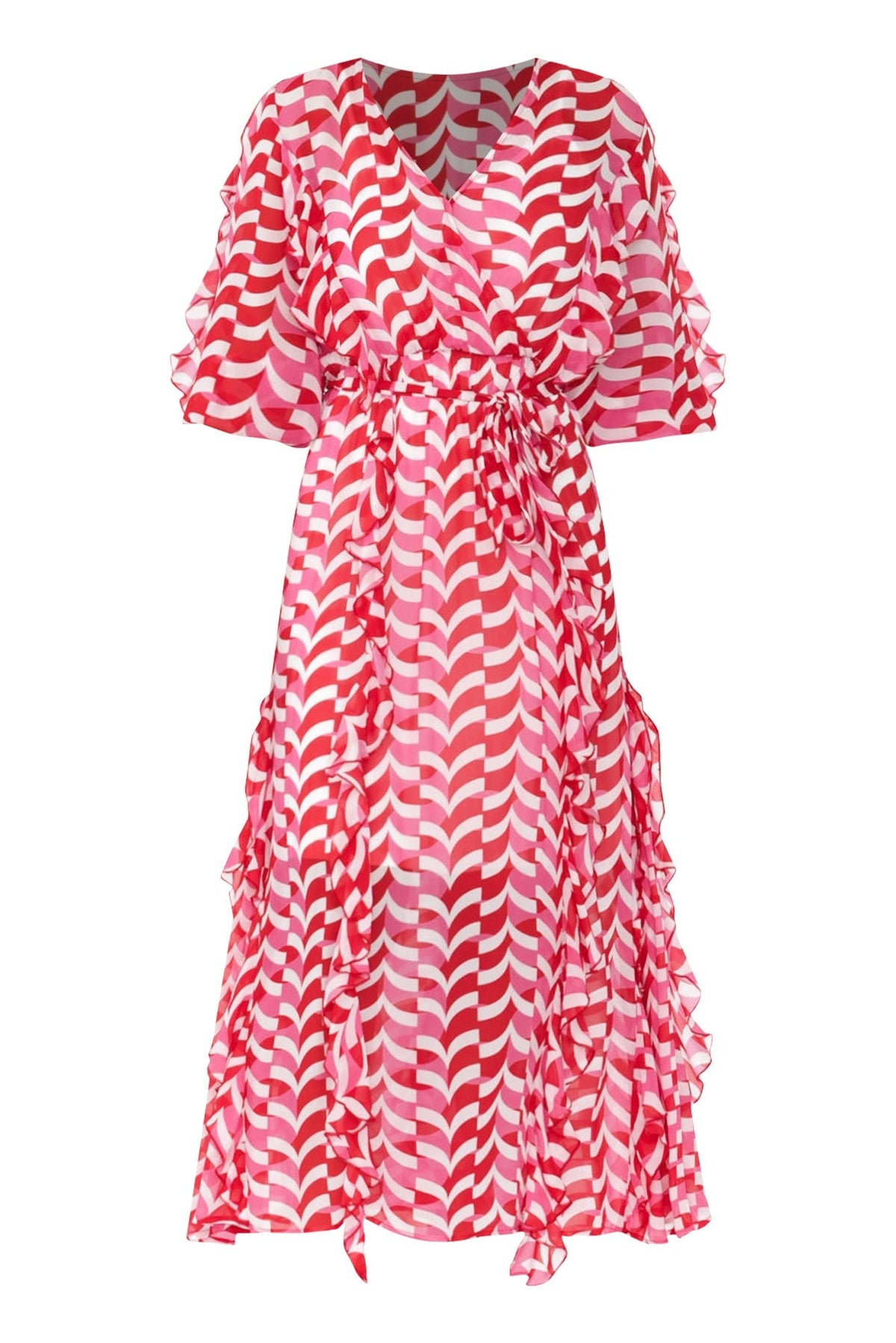 Just Love Pink Geo Ruffle Dress Front View