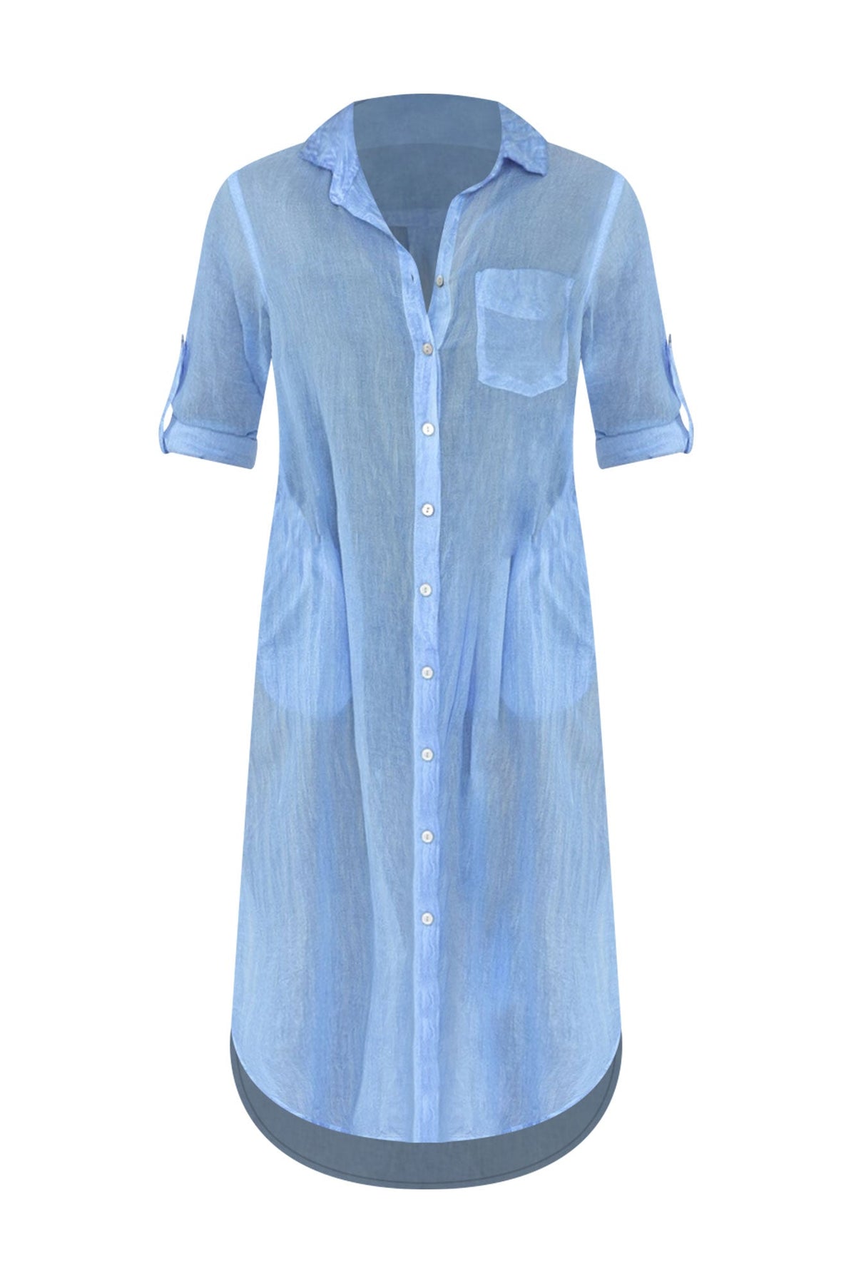 Hailey Blue Cotton Button Kaftan Front View