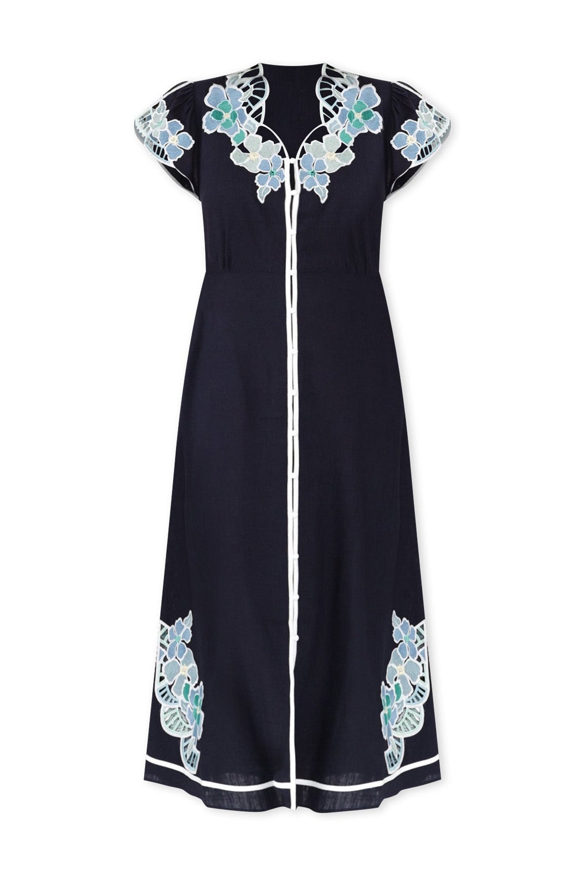 Delray Navy Lapis Embroidered Dress Back View