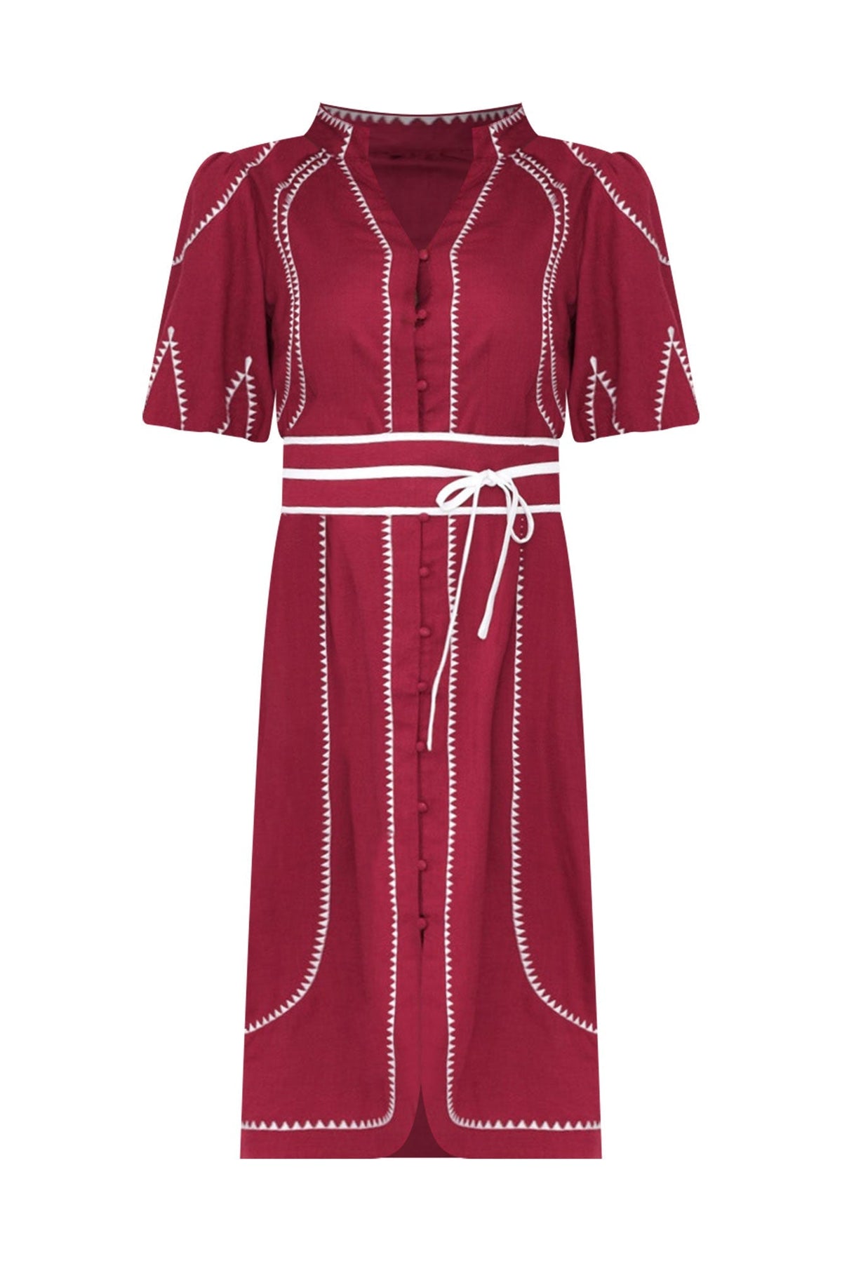 Carlyle Crimson Embroidered Linen Blend Dress Back View