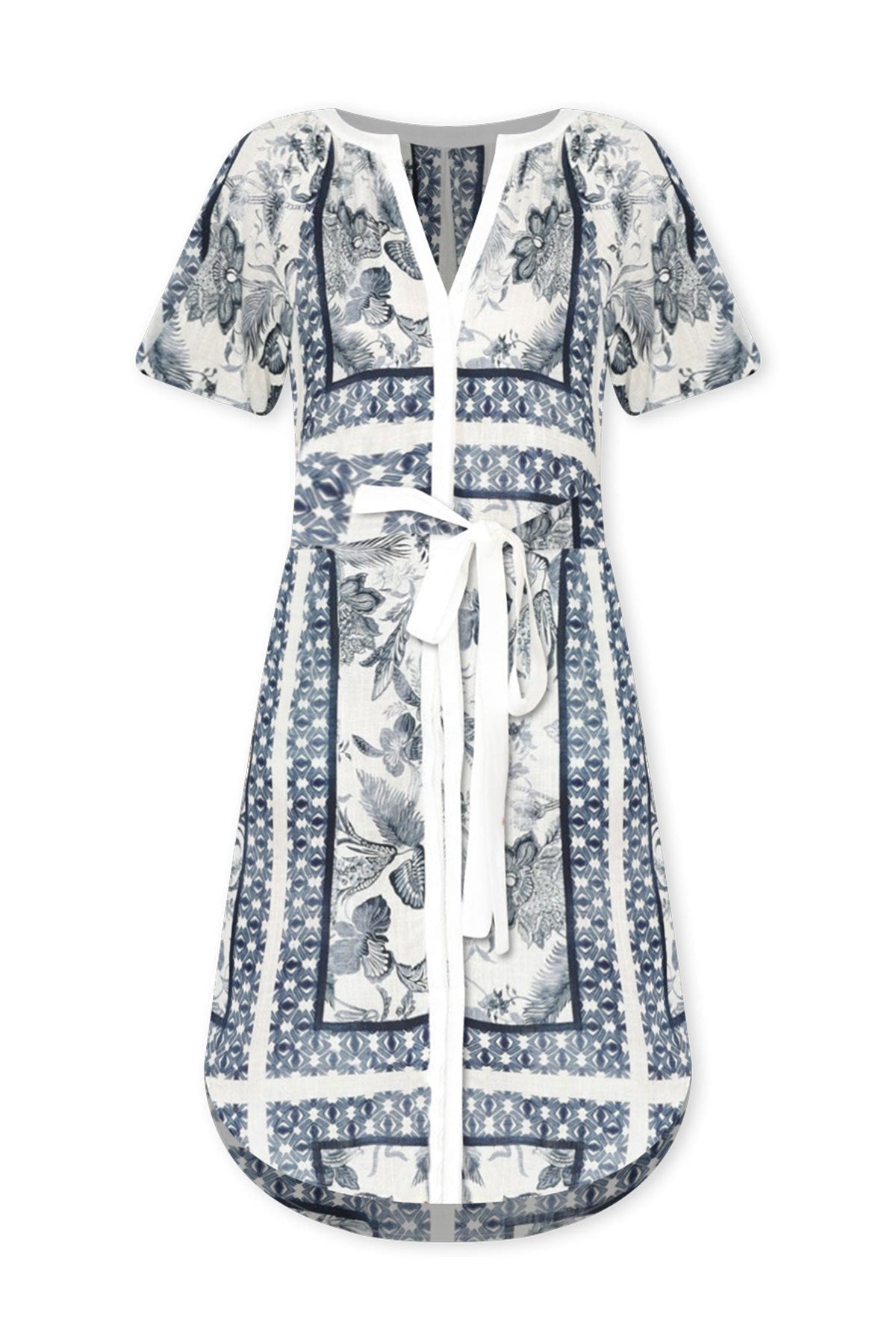 Bijou Ink Floral Linen Blend Dress Front View