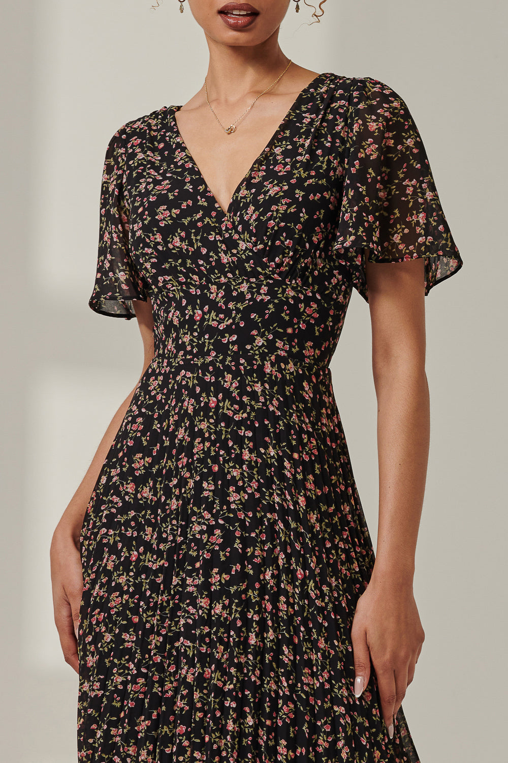 Floral Chiffon V Neck Midaxi Dress Side View