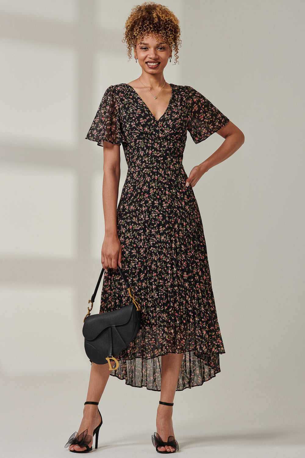 Floral Chiffon V Neck Midaxi Dress Detail View