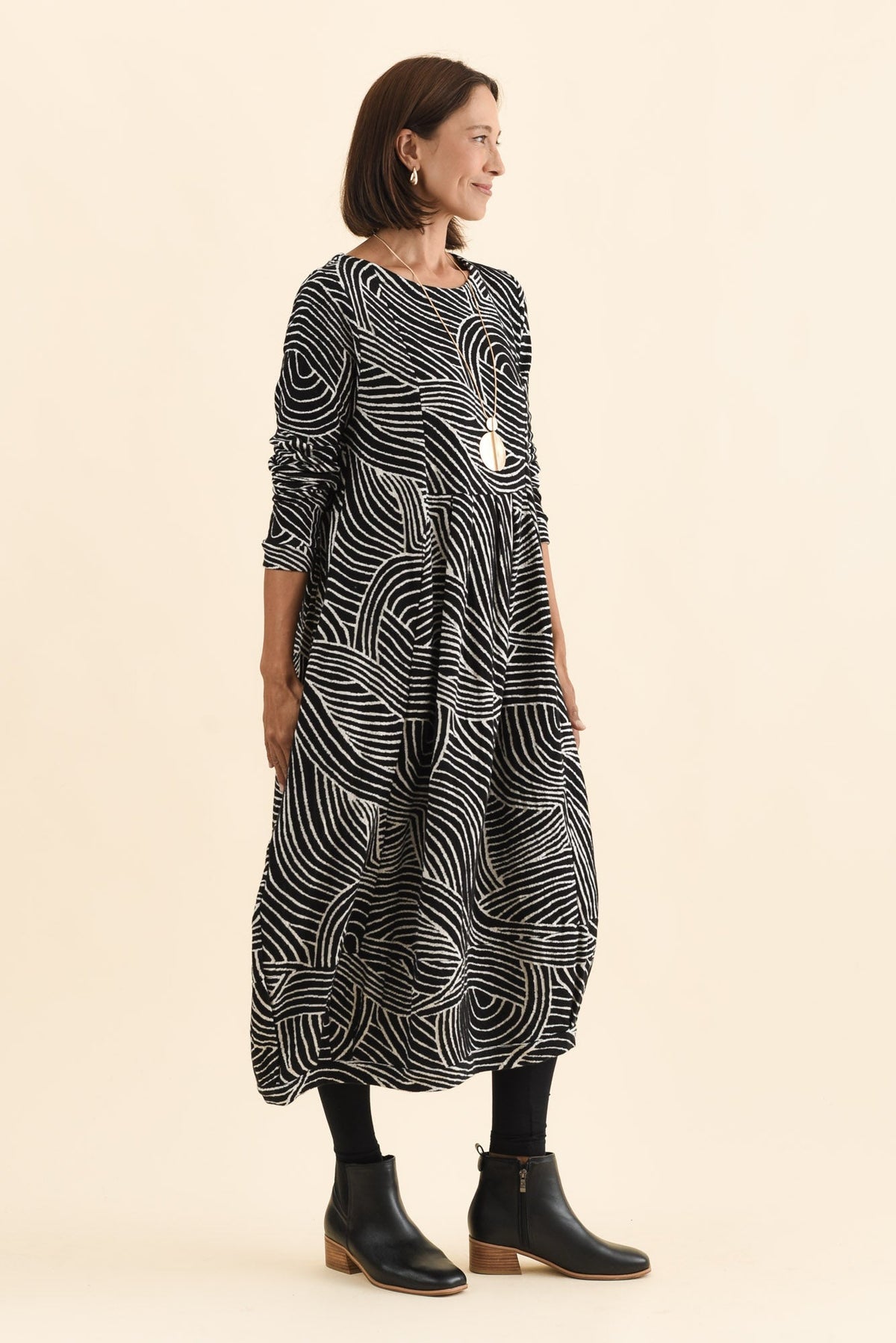 Achia Black Stripe Cotton Knit Dress Back View
