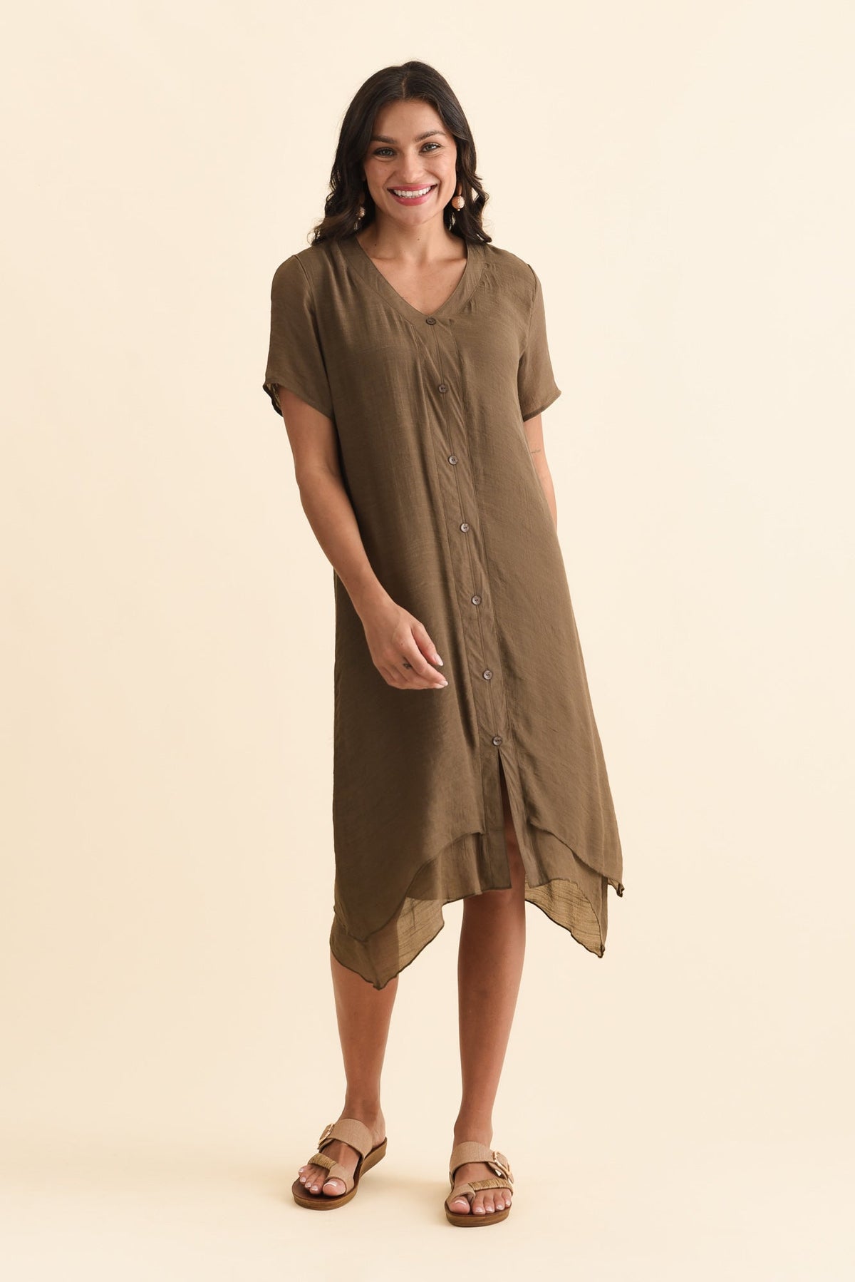 Adelaide Chocolate Layered Button Dress Back View 2