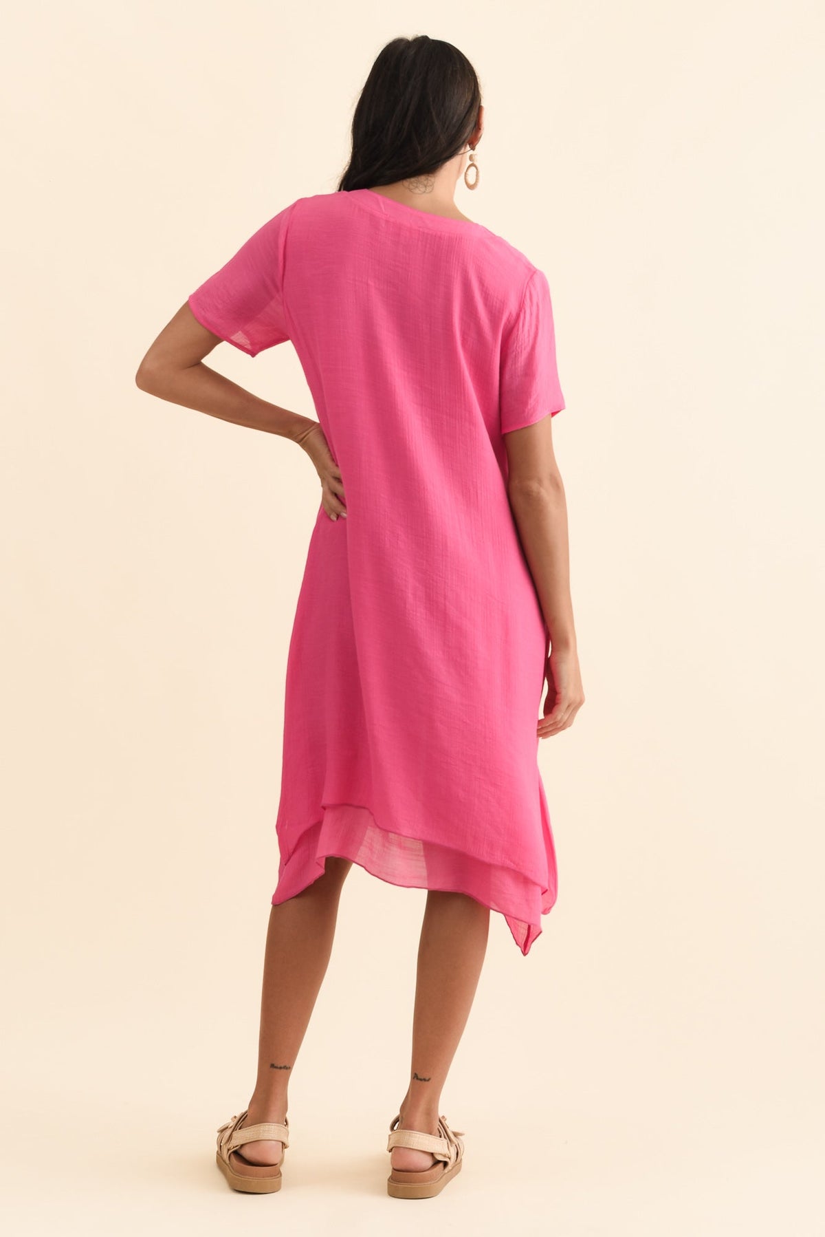 Adelaide Pink Layered Button Dress Side View