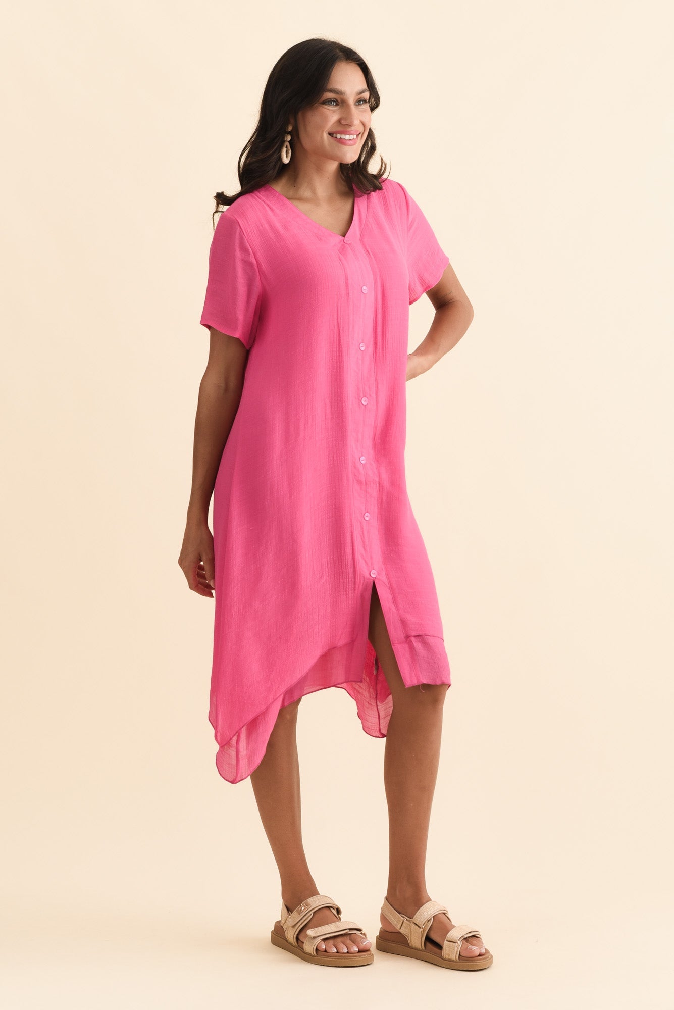 Adelaide Pink Layered Button Dress Back View