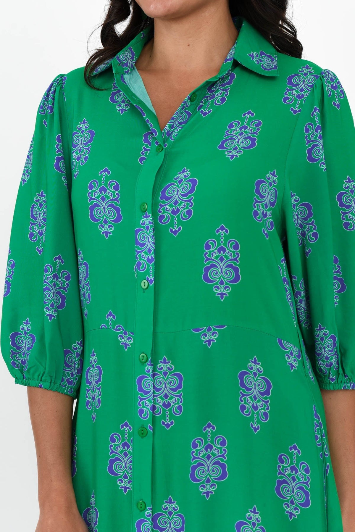 Alivia Green Mosaic Shirt Dress Full Length View