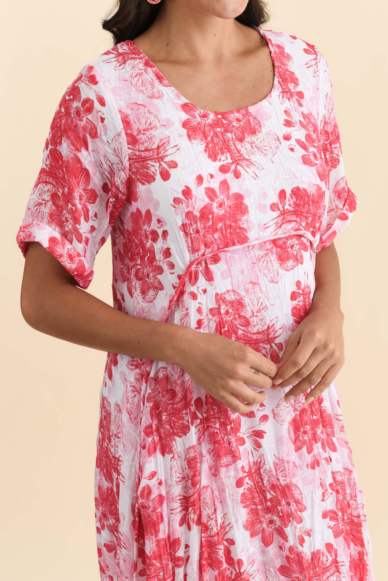 Amberley Red Garden Cotton Blend Dress Detail View