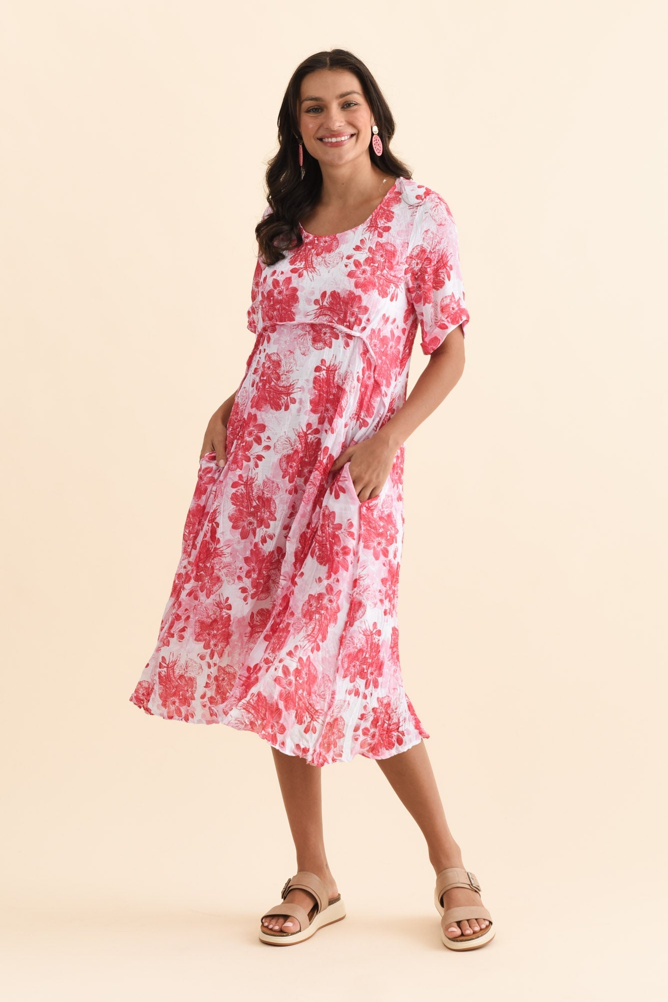 Amberley Red Garden Cotton Blend Dress Front View 2