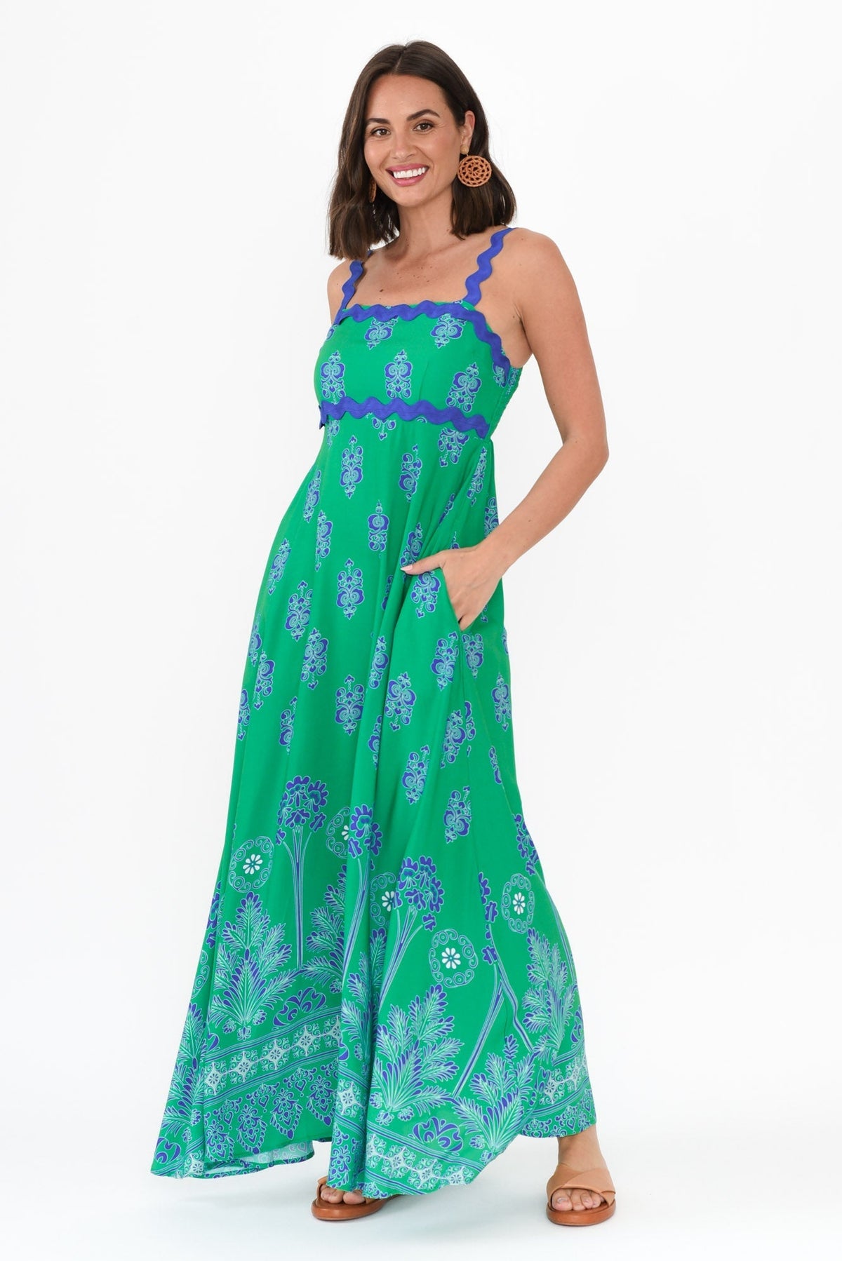 Annalise Green Mosaic Maxi Dress Full Length View