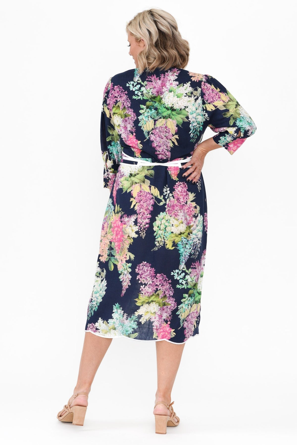 Augustine Navy Wisteria Linen Blend Dress Detail View
