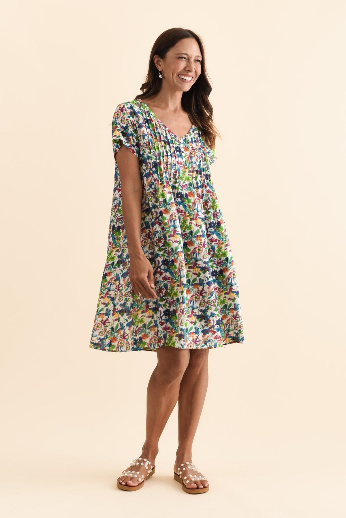 Barry Green Floral Cotton Button Dress Back View 2