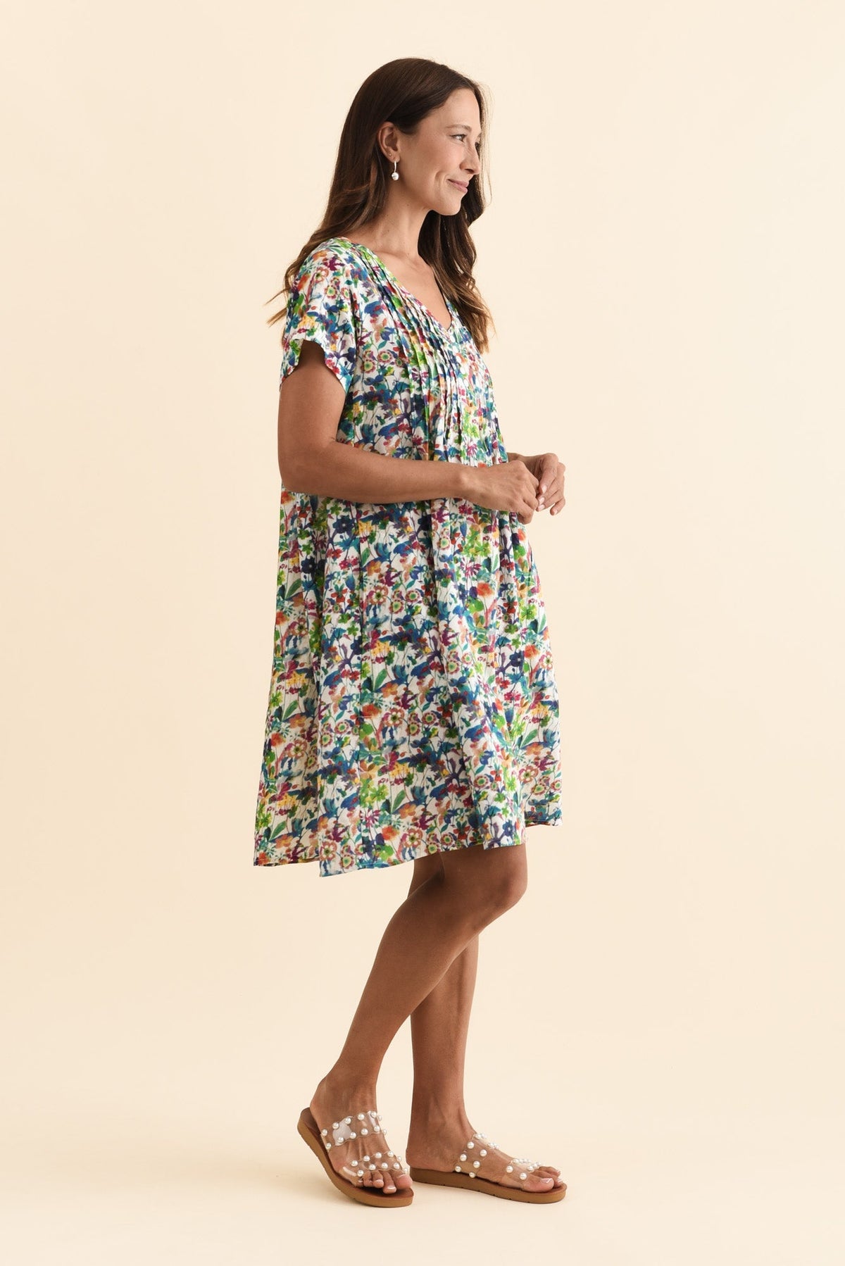 Barry Green Floral Cotton Button Dress Side View