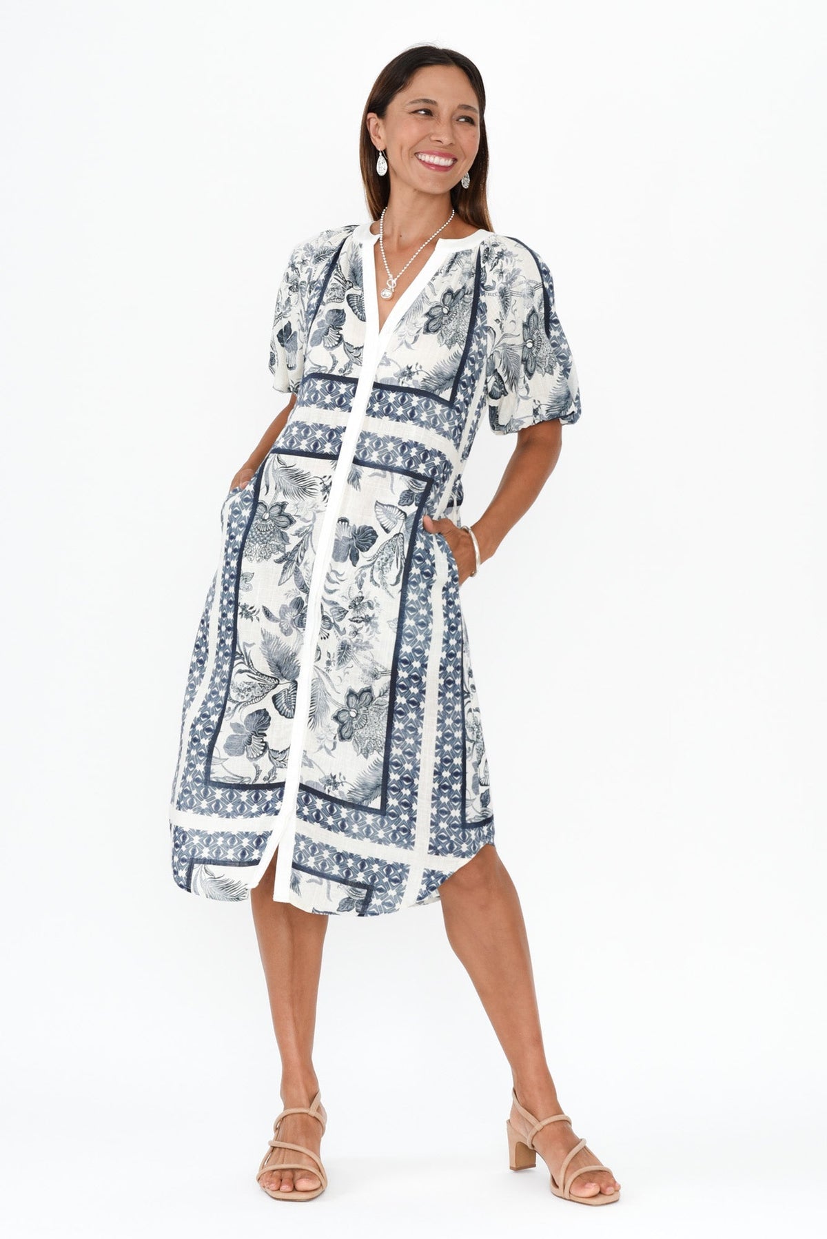 Bijou Ink Floral Linen Blend Dress Back View 2