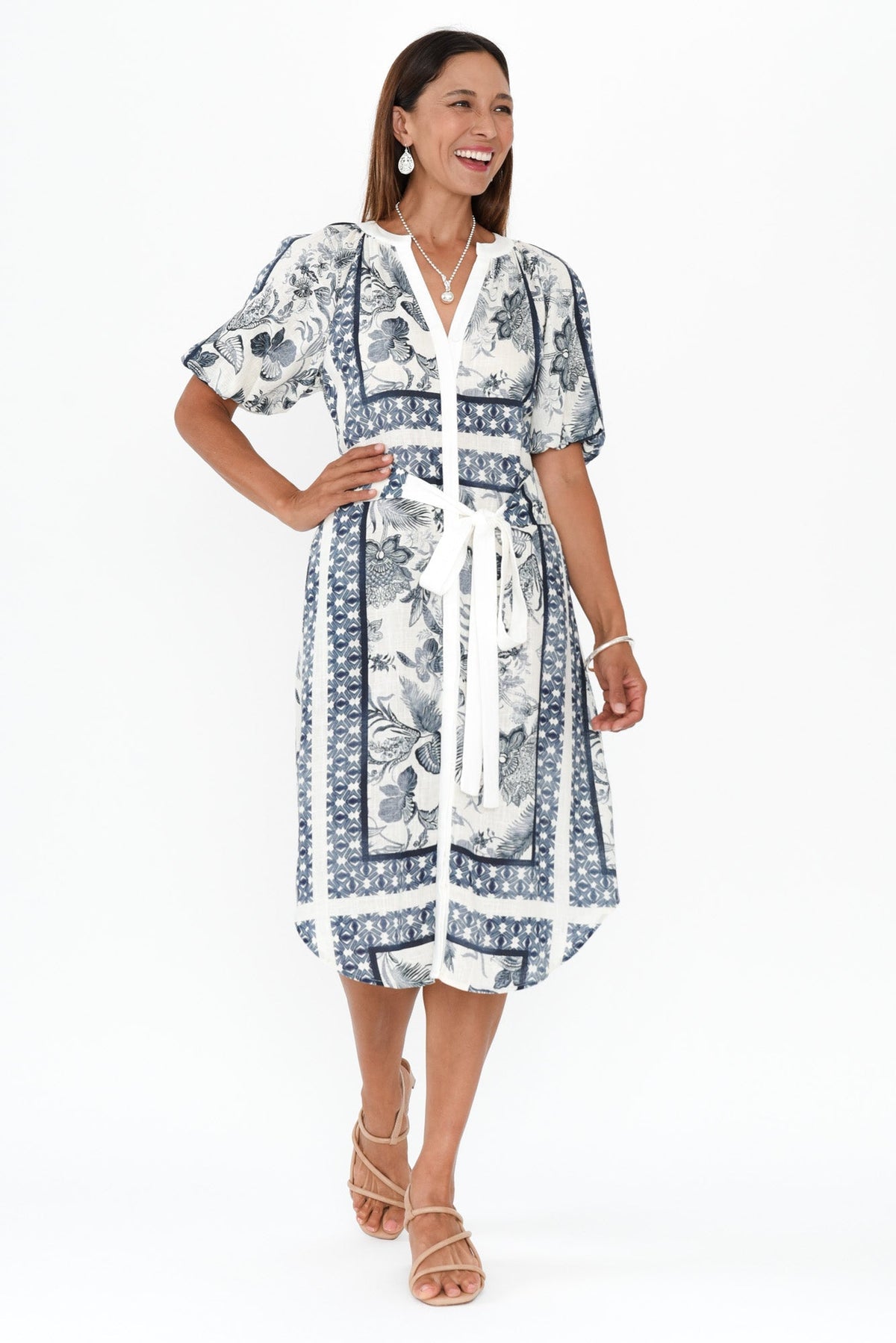 Bijou Ink Floral Linen Blend Dress Back View