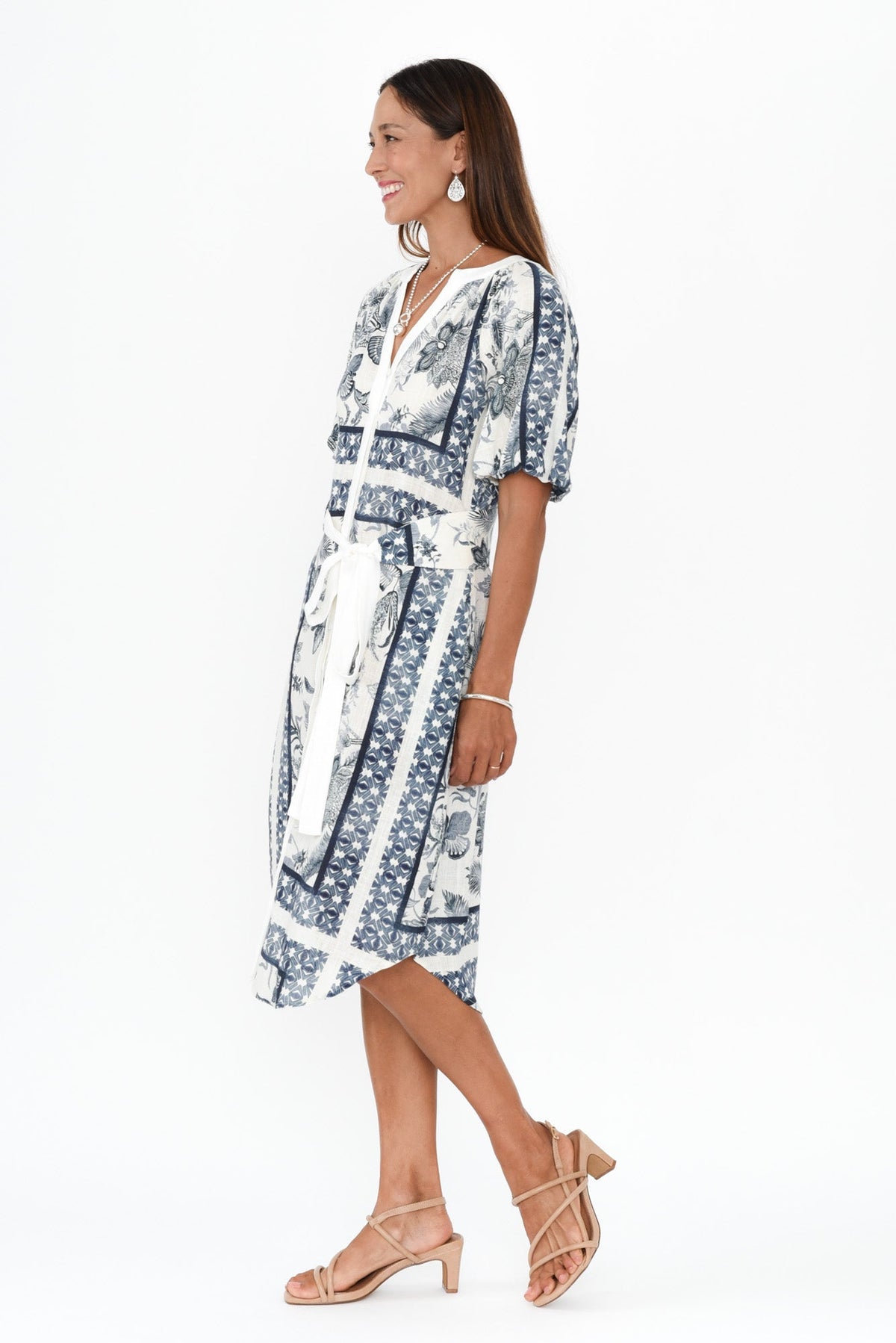 Bijou Ink Floral Linen Blend Dress Side View