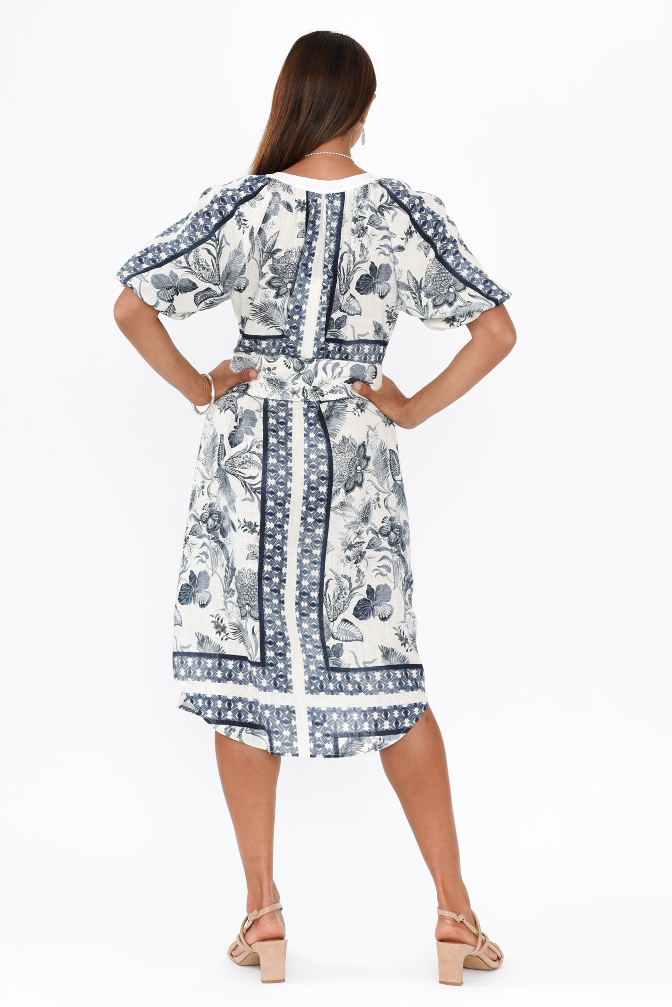 Bijou Ink Floral Linen Blend Dress Detail View