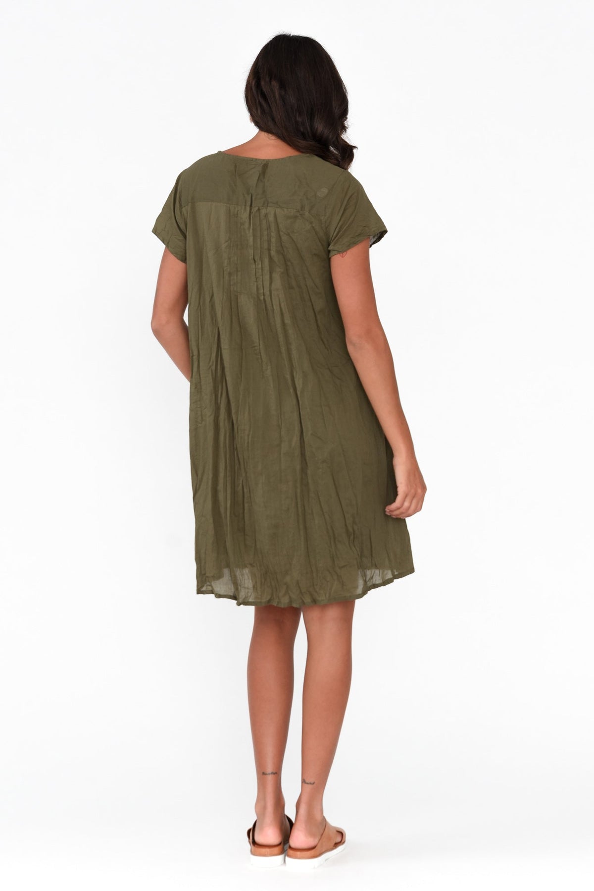Sabina Sage Crinkle Cotton Dress Detail View