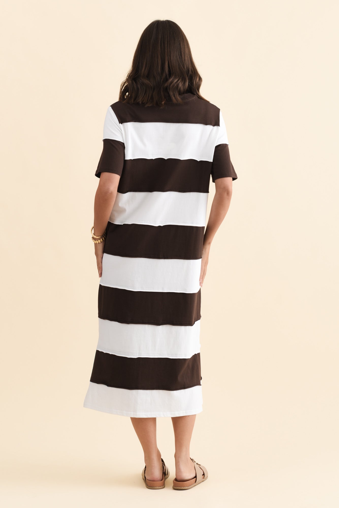 Bold Dark Brown Stripe Cotton Tee Dress Side View